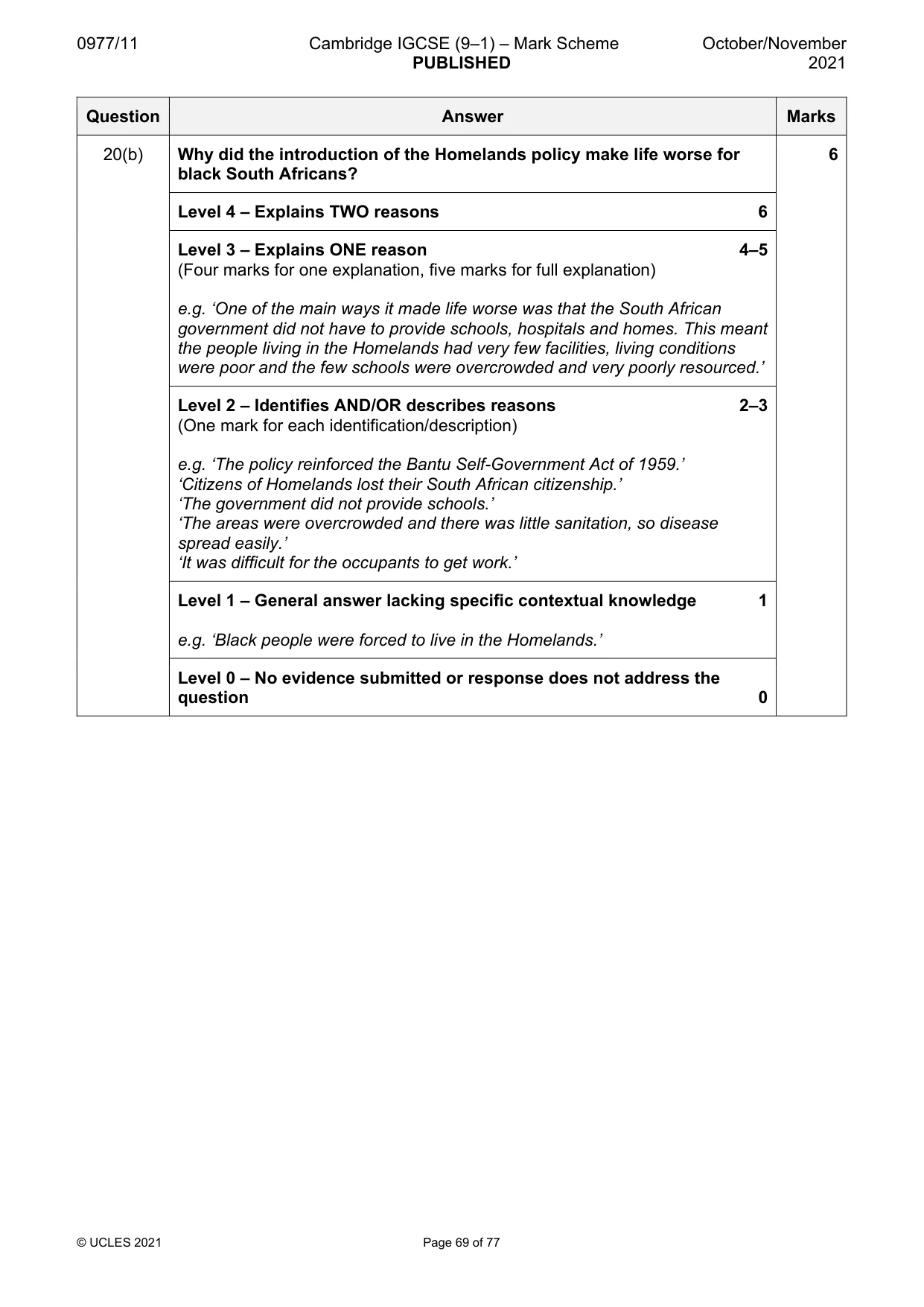 Mark scheme, page 69 of 77