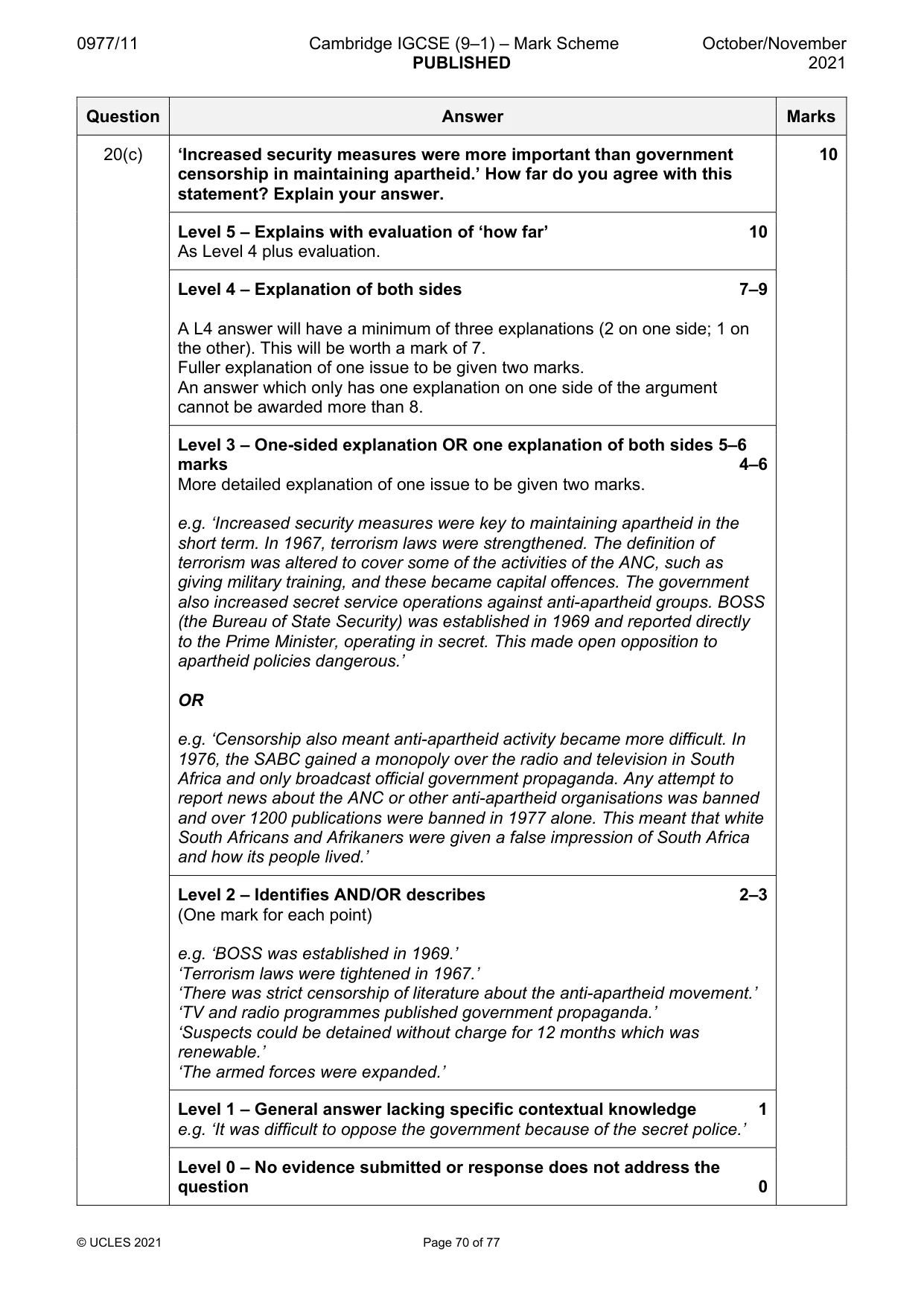 Mark scheme, page 70 of 77