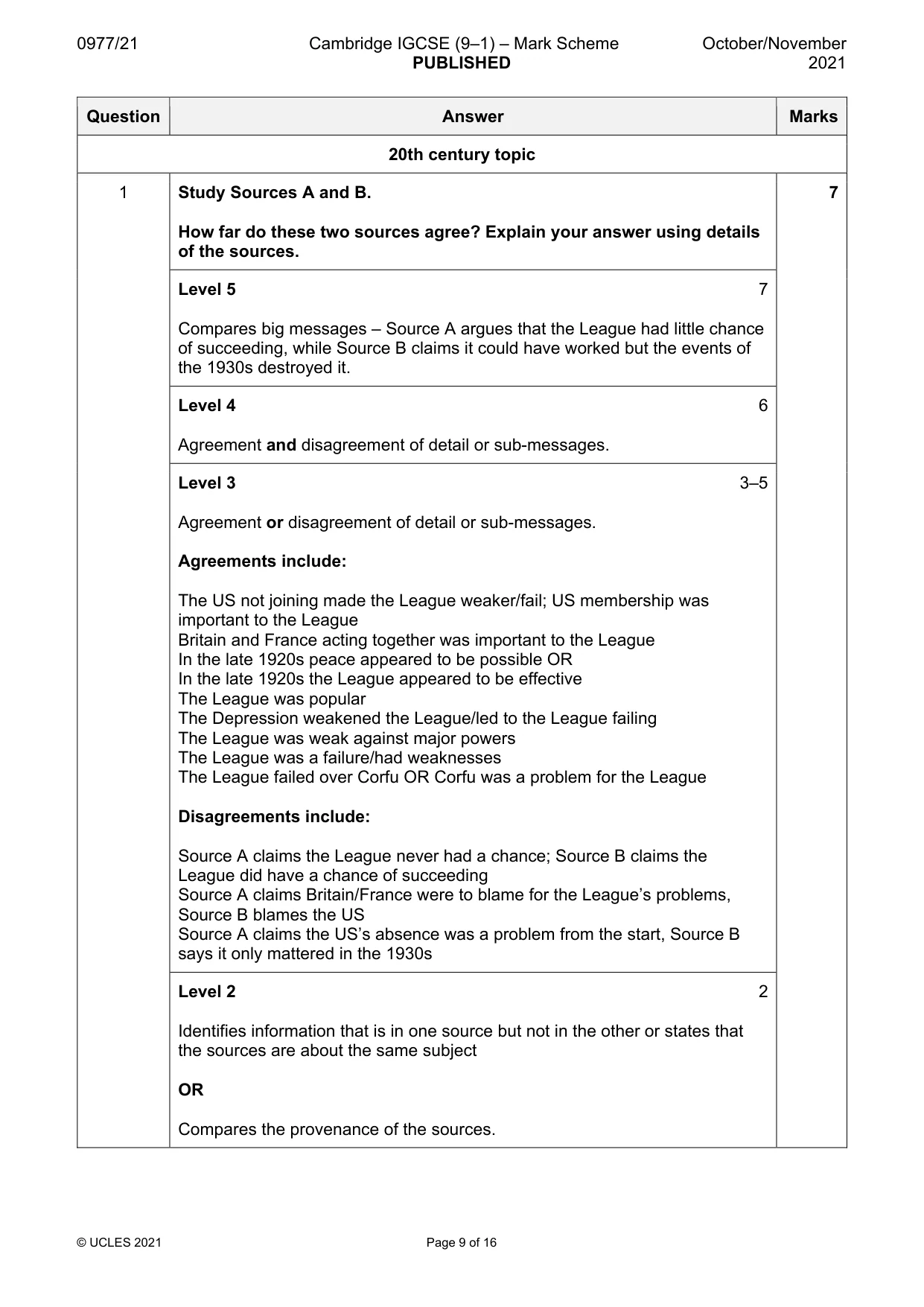 Mark scheme, page 9 of 16