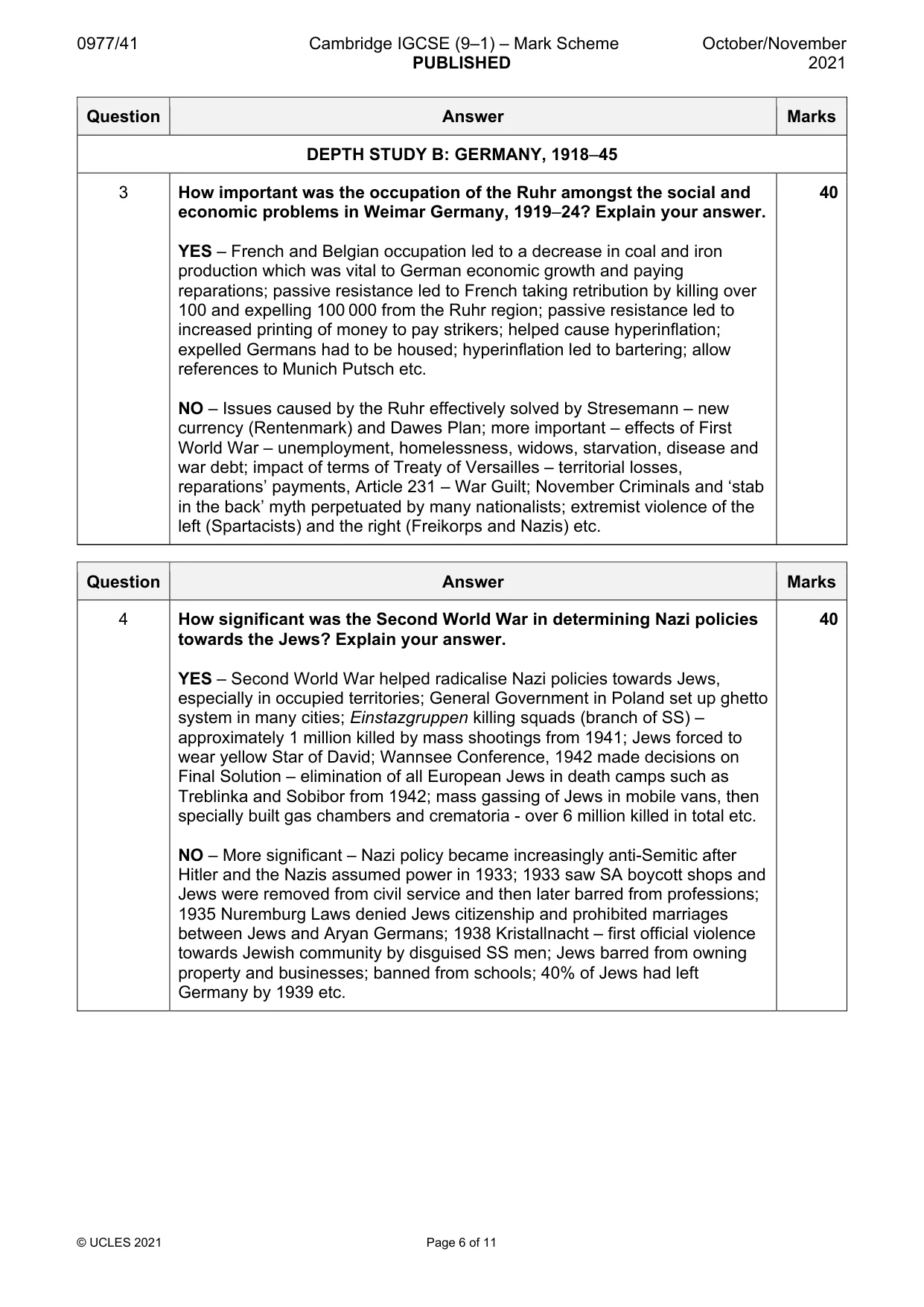 Mark scheme, page 6 of 11