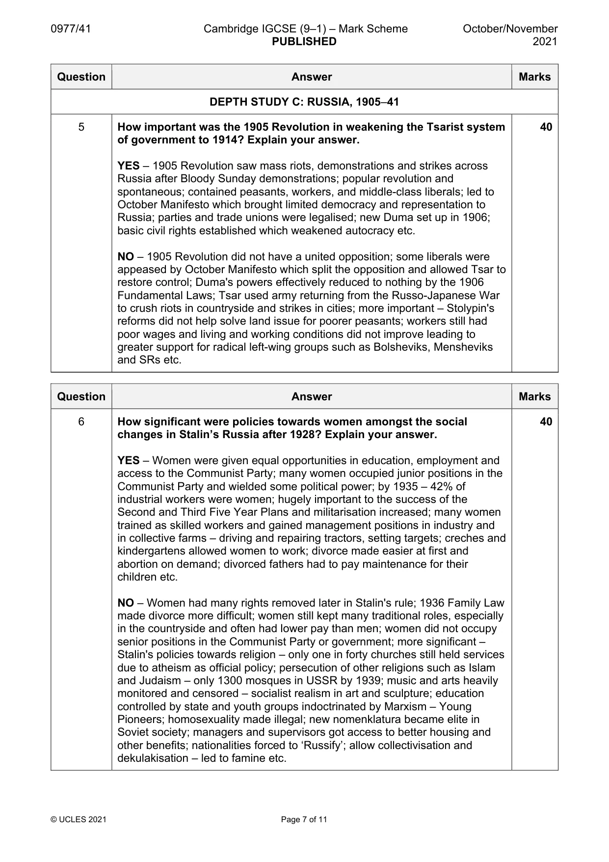 Mark scheme, page 7 of 11