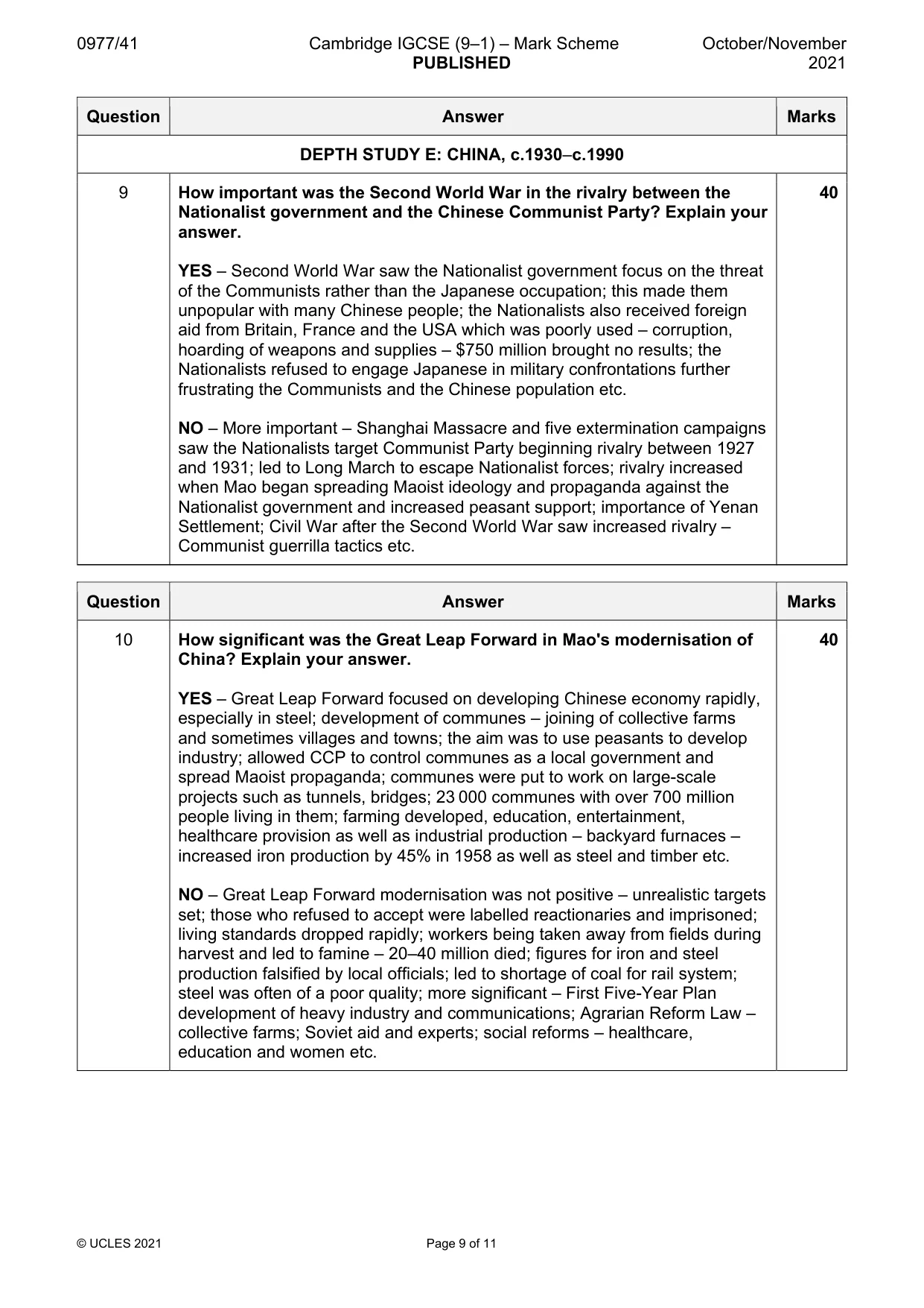 Mark scheme, page 9 of 11