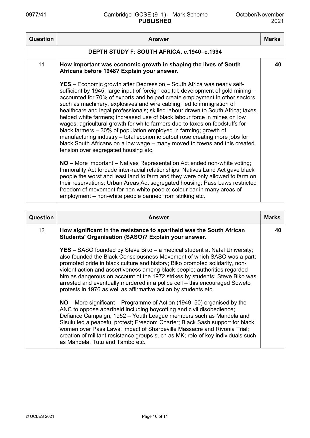 Mark scheme, page 10 of 11