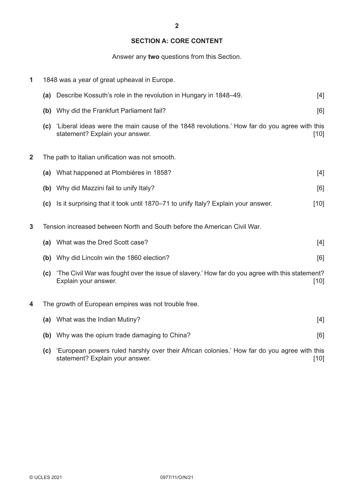 Cambridge IGCSE History (9-1) 0977 2021 Oct/Nov Paper 1 · Variant 1 question paper, page 2 of 12
