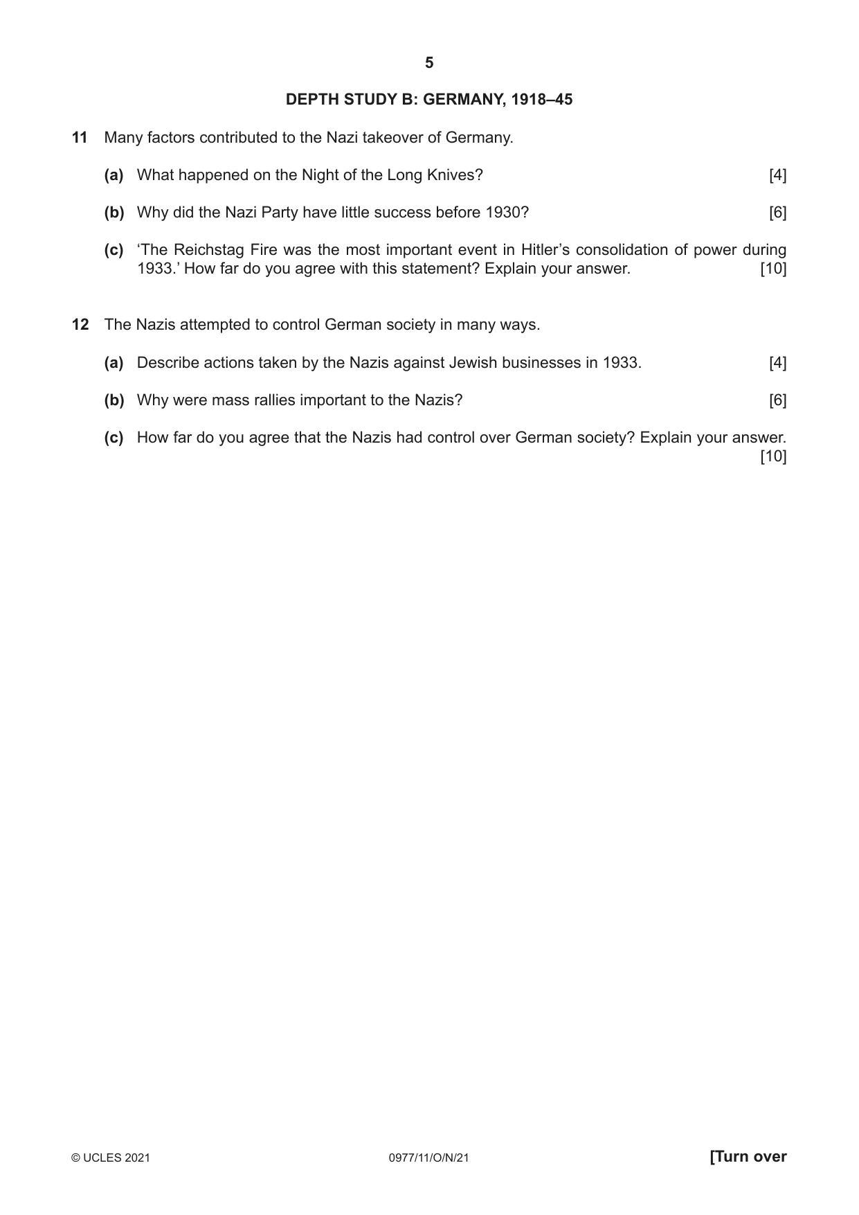 Cambridge IGCSE History (9-1) 0977 2021 Oct/Nov Paper 1 · Variant 1 question paper, page 5 of 12