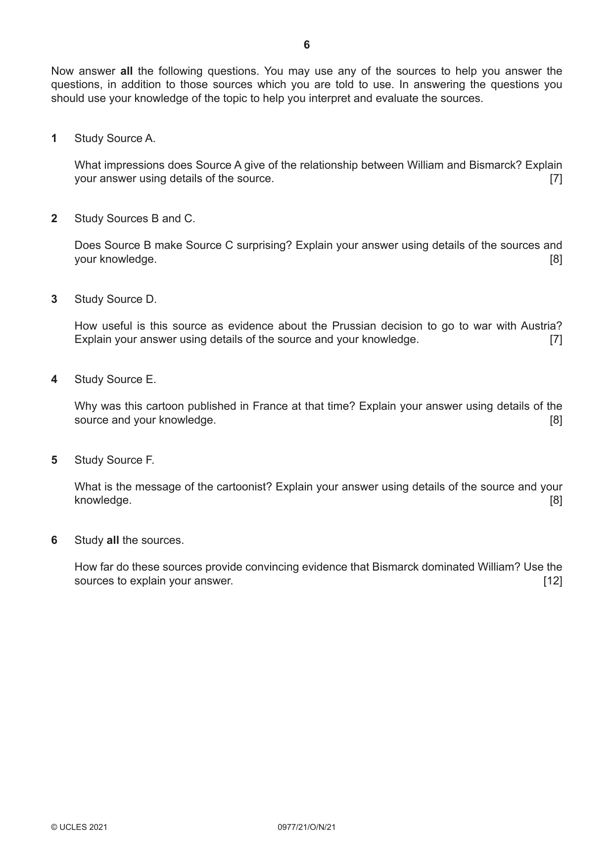 Cambridge IGCSE History (9-1) 0977 2021 Oct/Nov Paper 2 · Variant 1 question paper, page 6 of 12