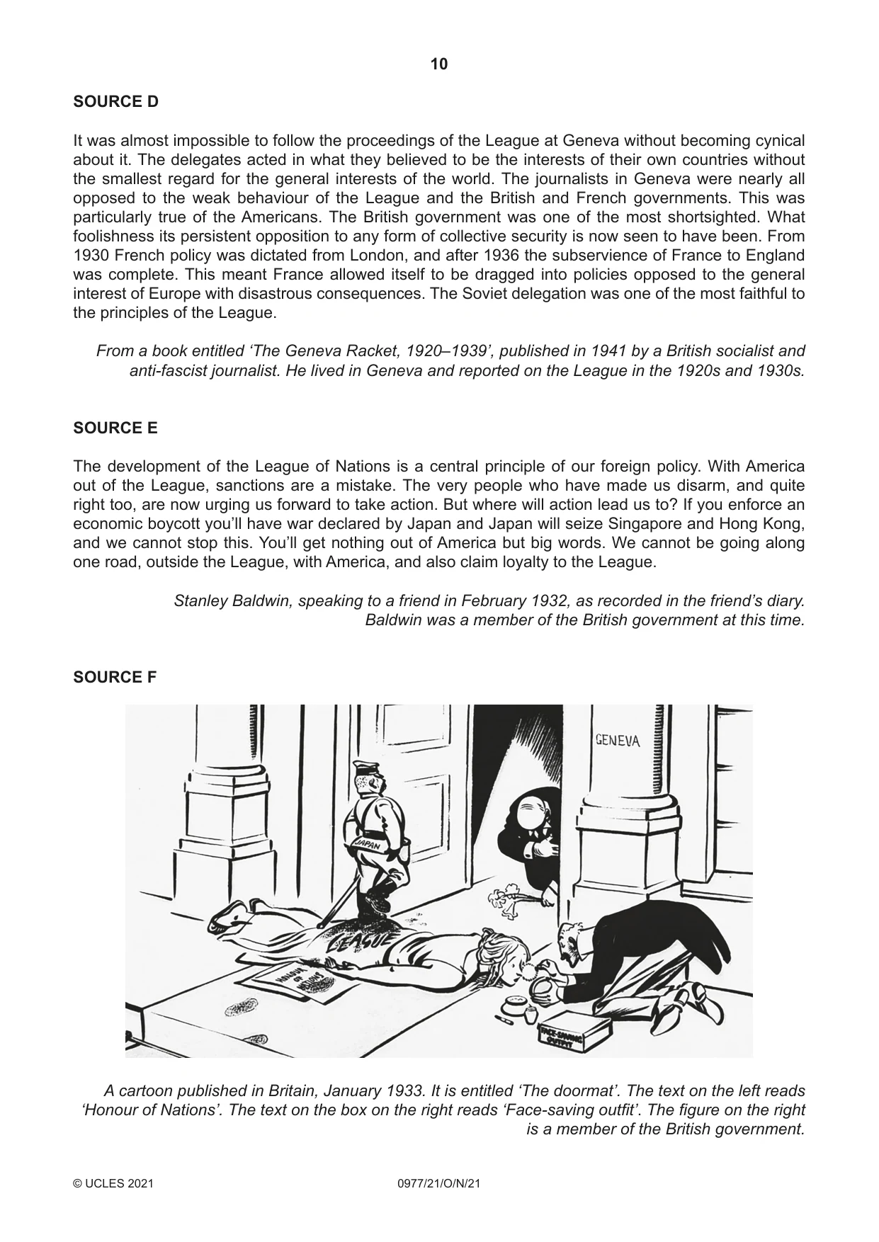 Cambridge IGCSE History (9-1) 0977 2021 Oct/Nov Paper 2 · Variant 1 question paper, page 10 of 12