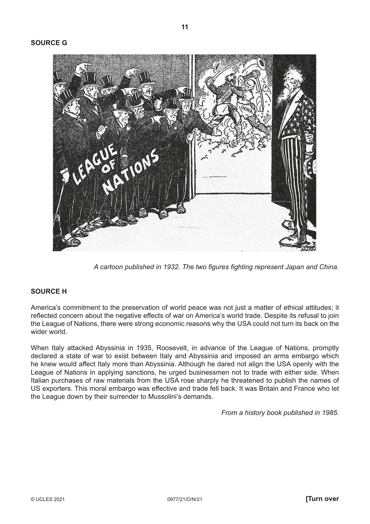 Cambridge IGCSE History (9-1) 0977 2021 Oct/Nov Paper 2 · Variant 1 question paper, page 11 of 12