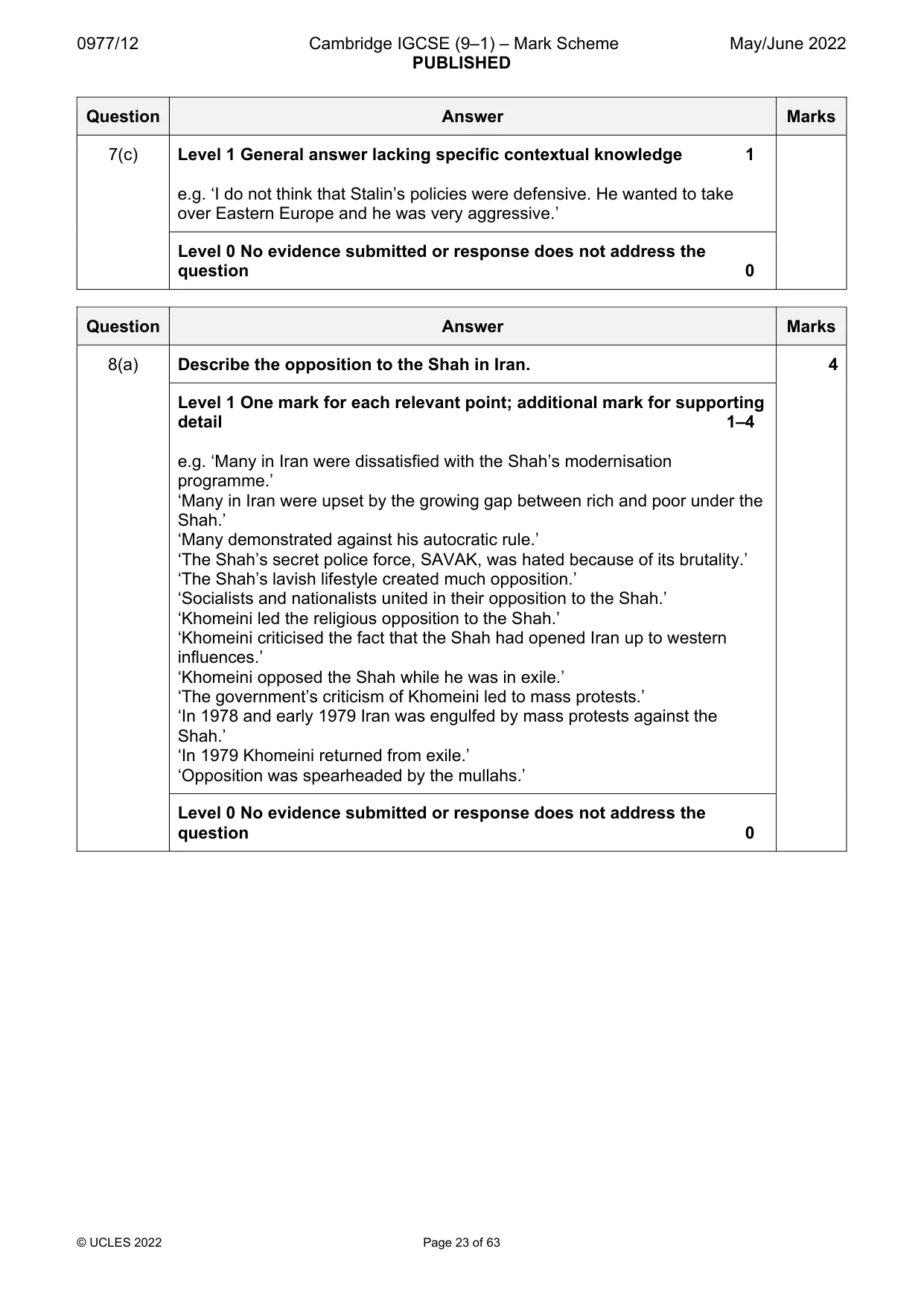 Mark scheme, page 23 of 63