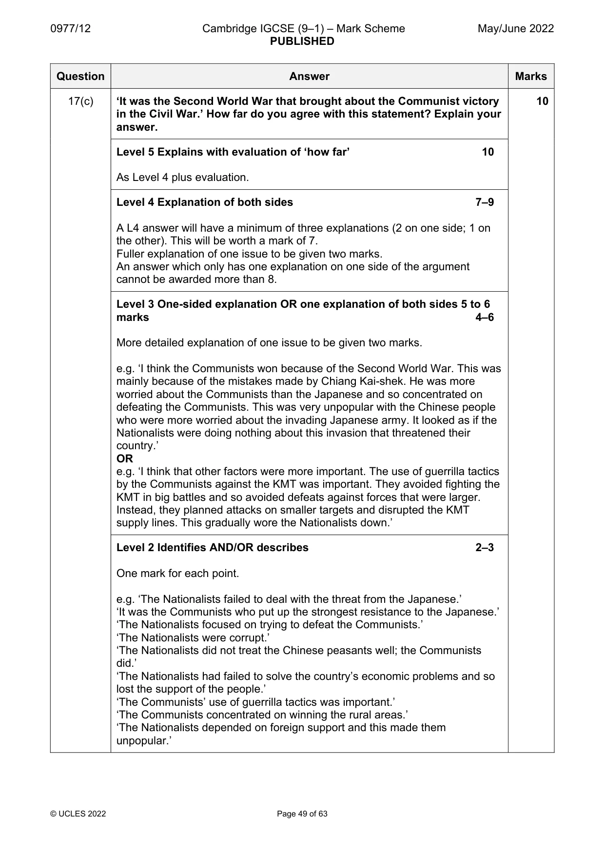 Mark scheme, page 49 of 63