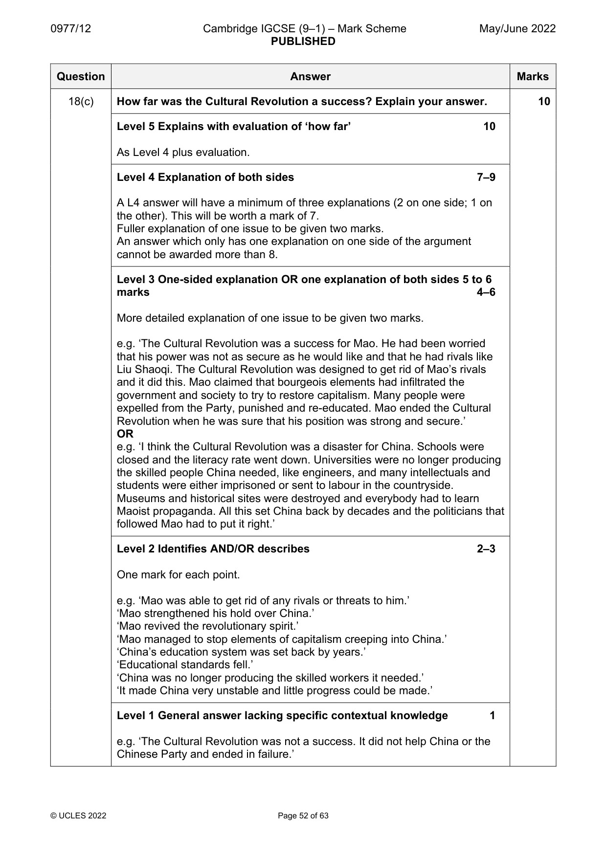 Mark scheme, page 52 of 63