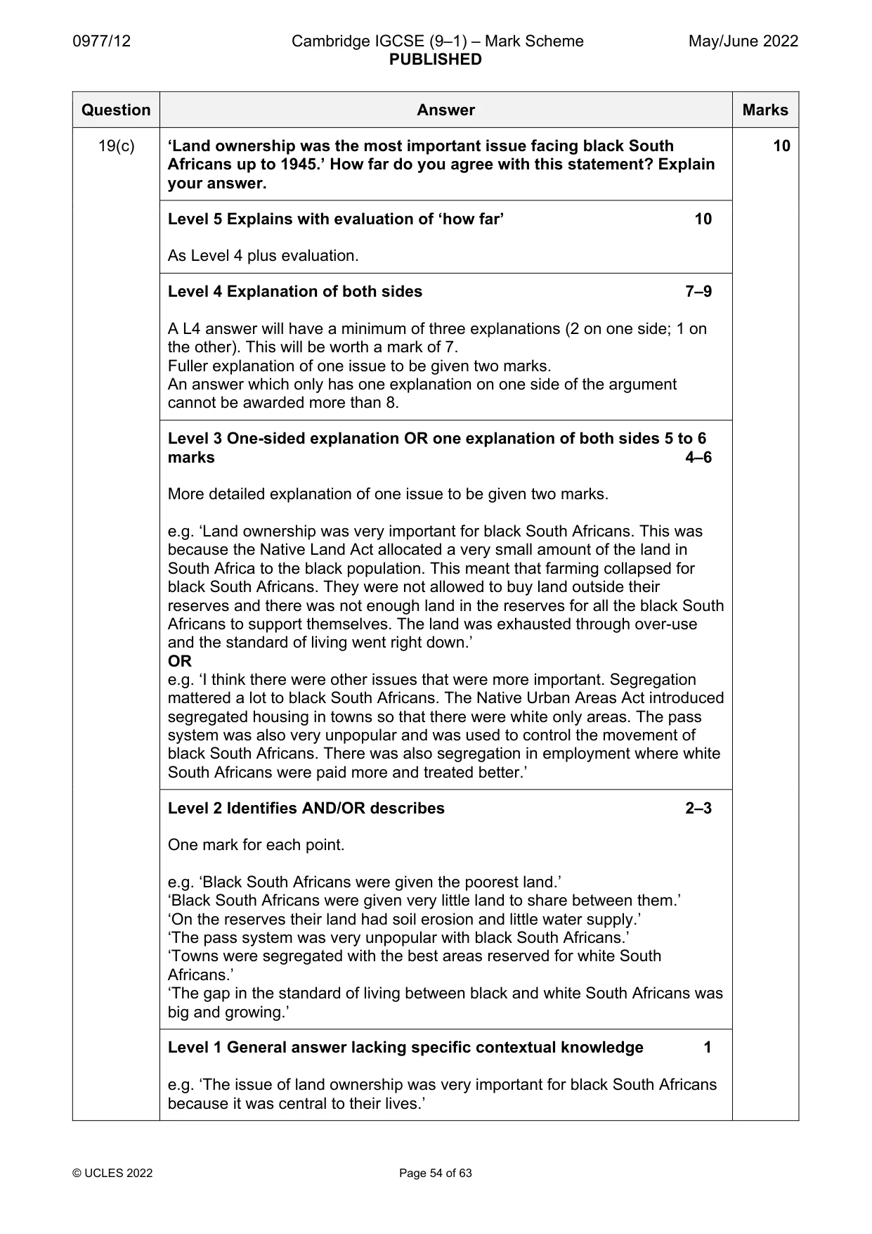 Mark scheme, page 54 of 63