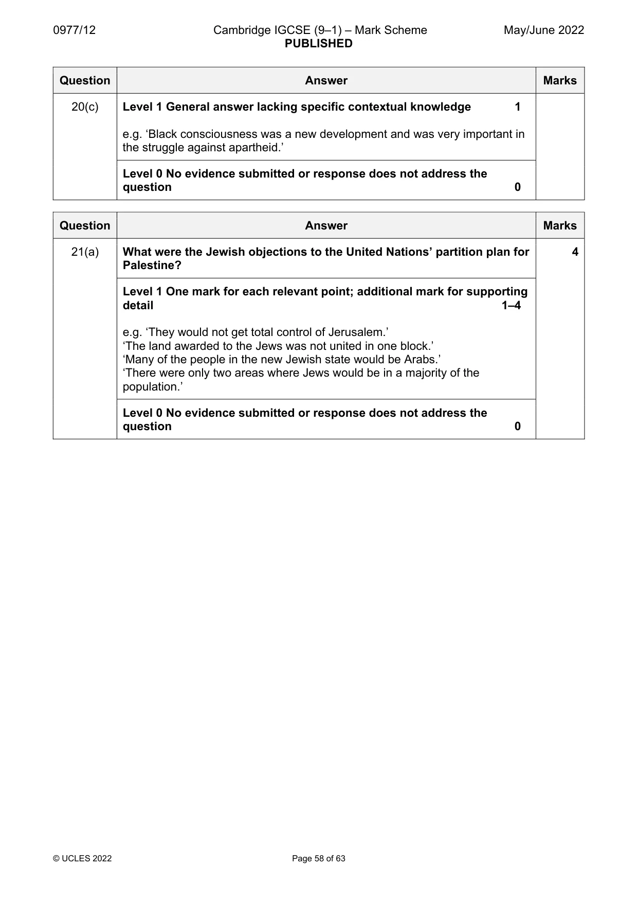 Mark scheme, page 58 of 63