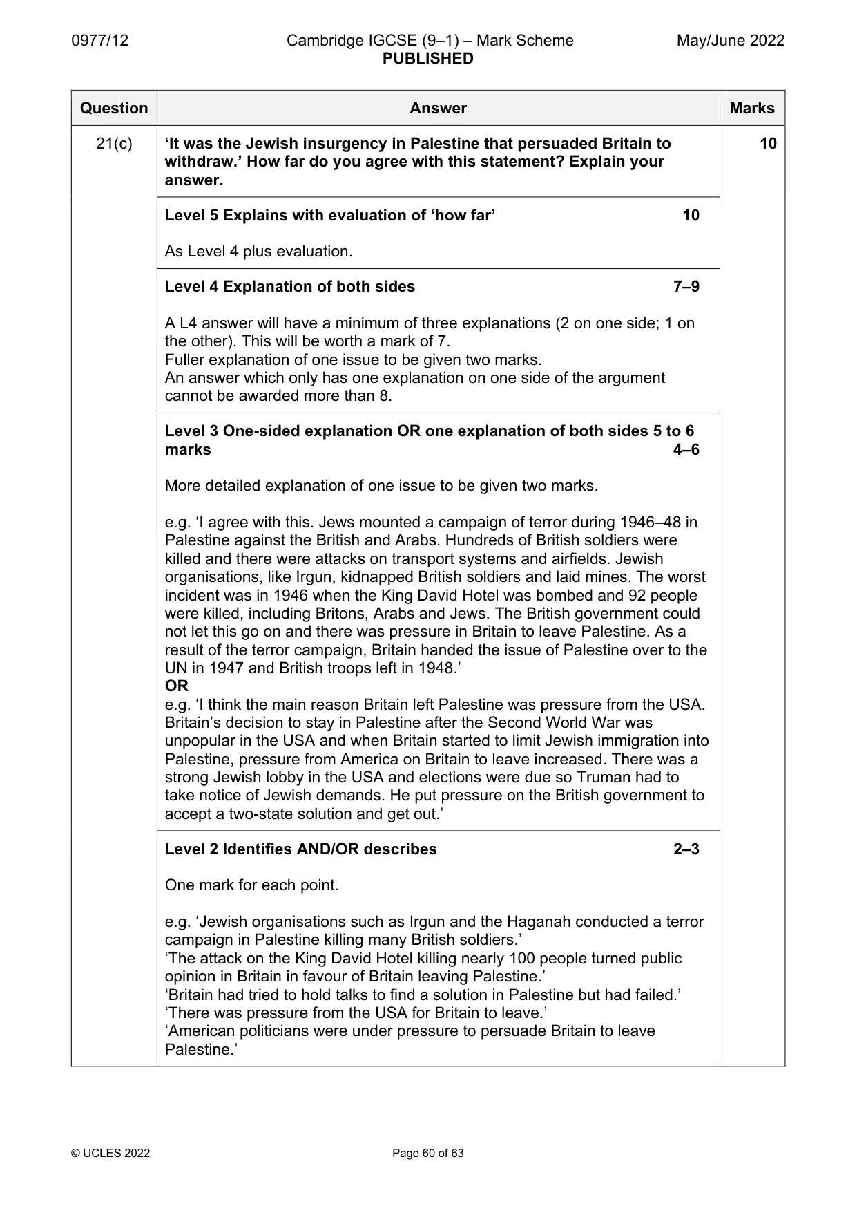 Mark scheme, page 60 of 63