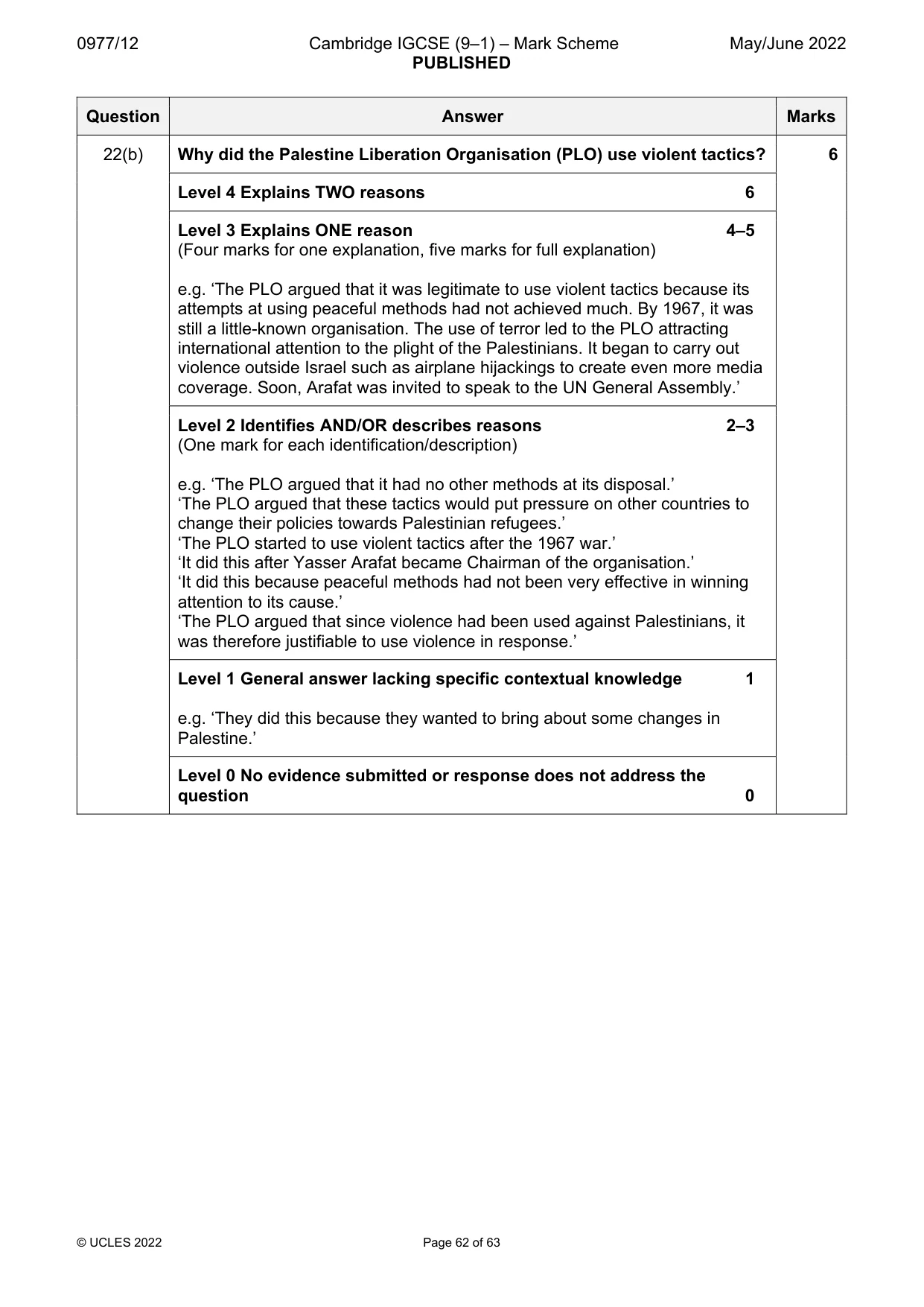 Mark scheme, page 62 of 63