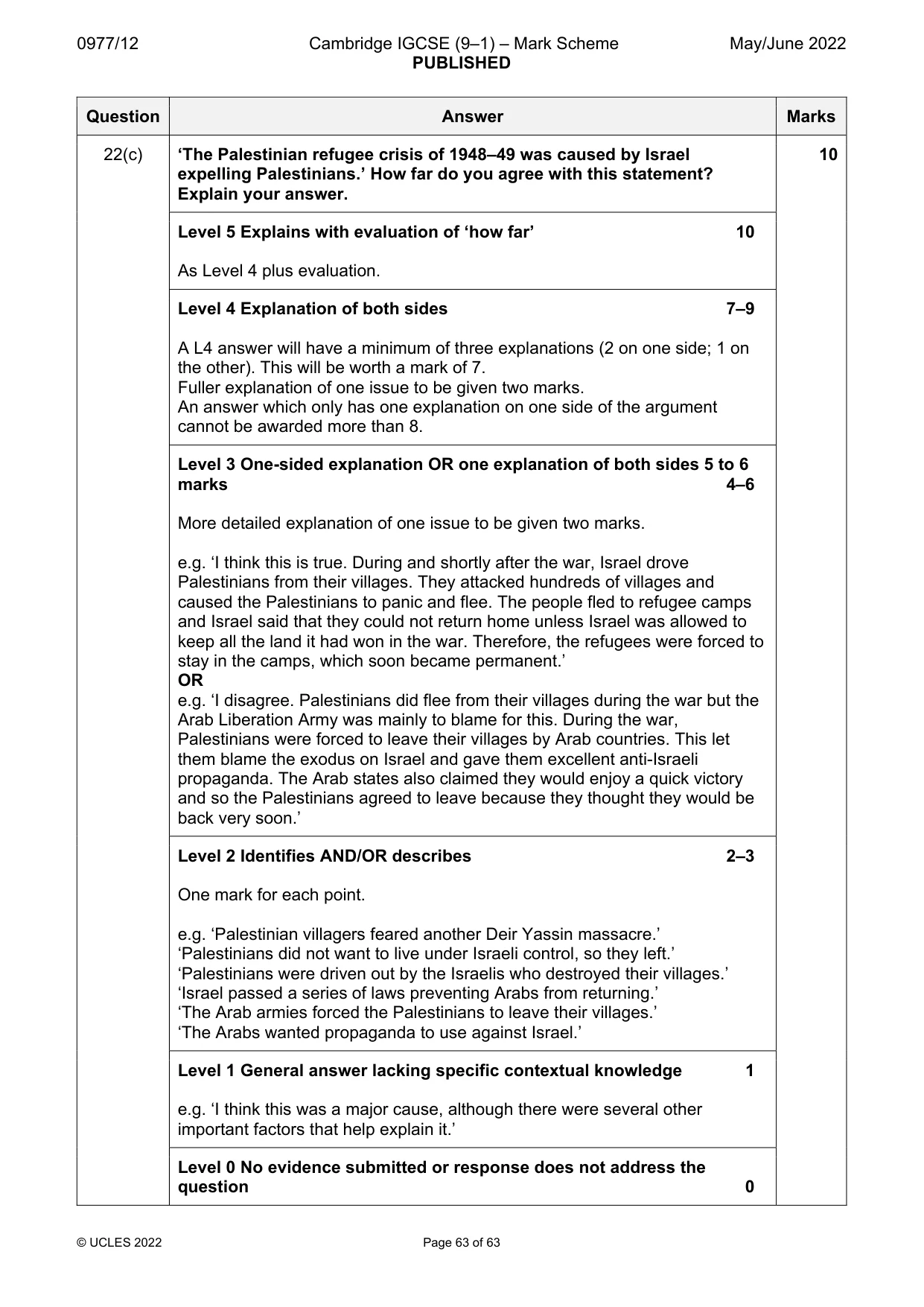 Mark scheme, page 63 of 63