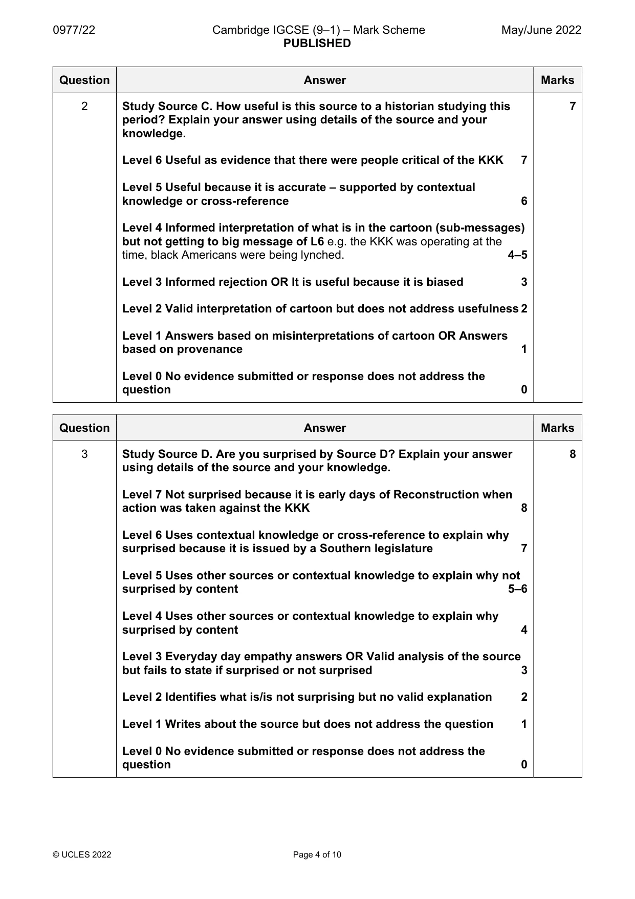 Mark scheme, page 4 of 10