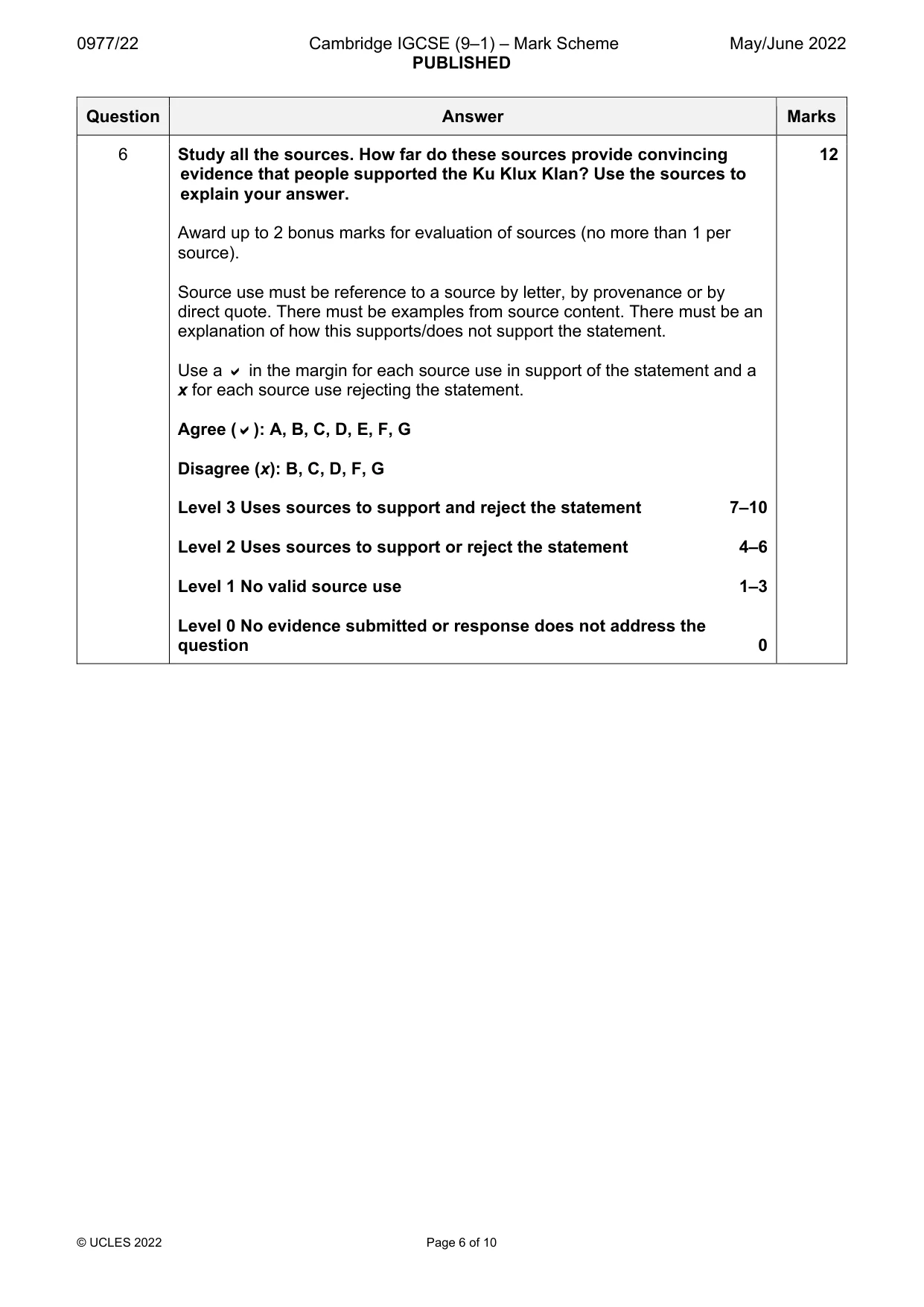 Mark scheme, page 6 of 10