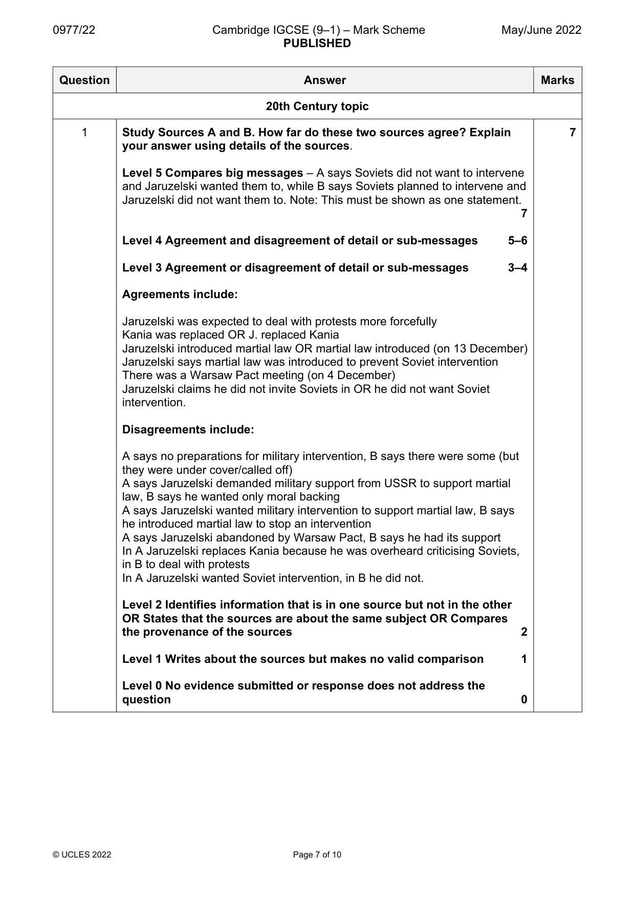 Mark scheme, page 7 of 10