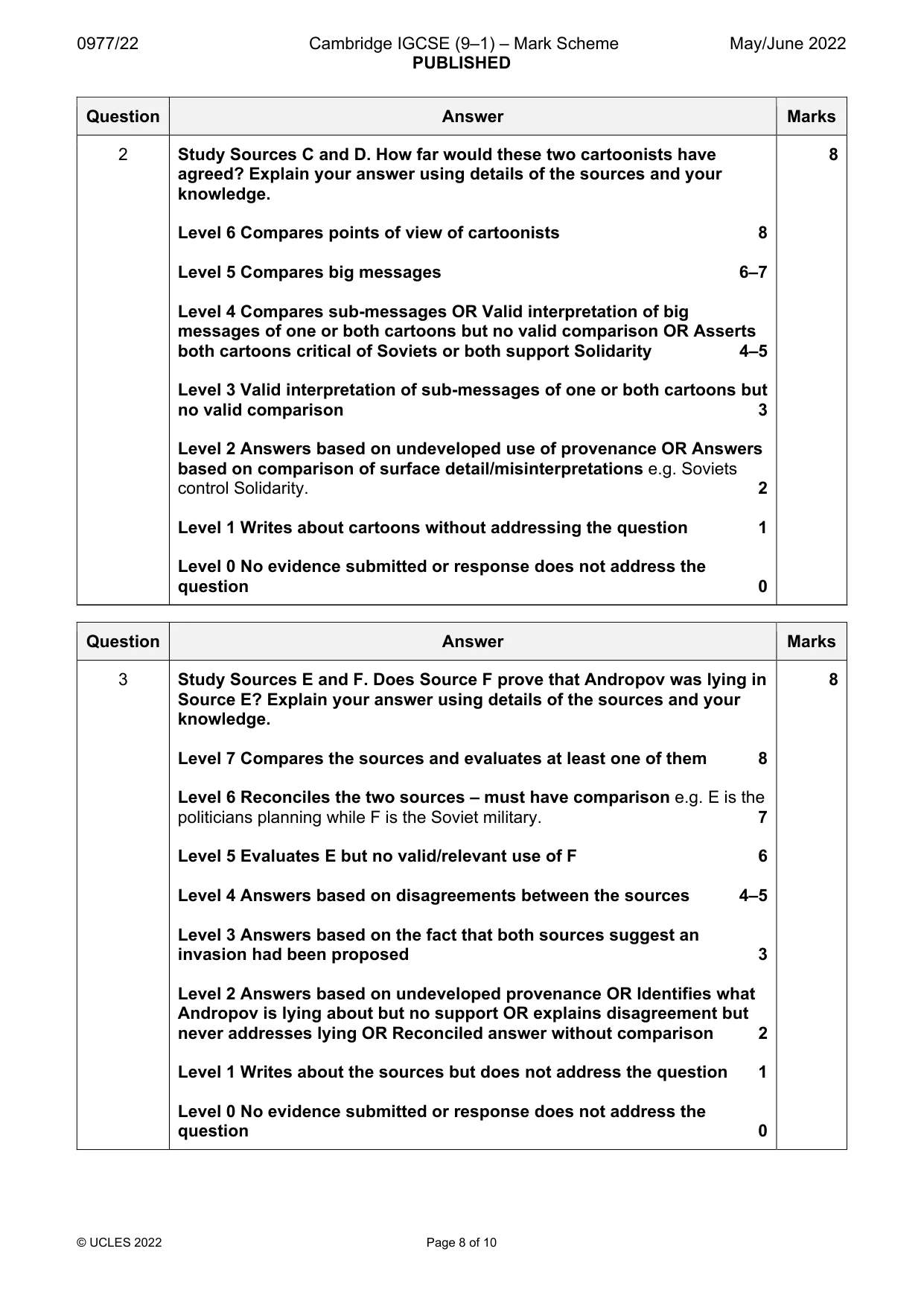 Mark scheme, page 8 of 10