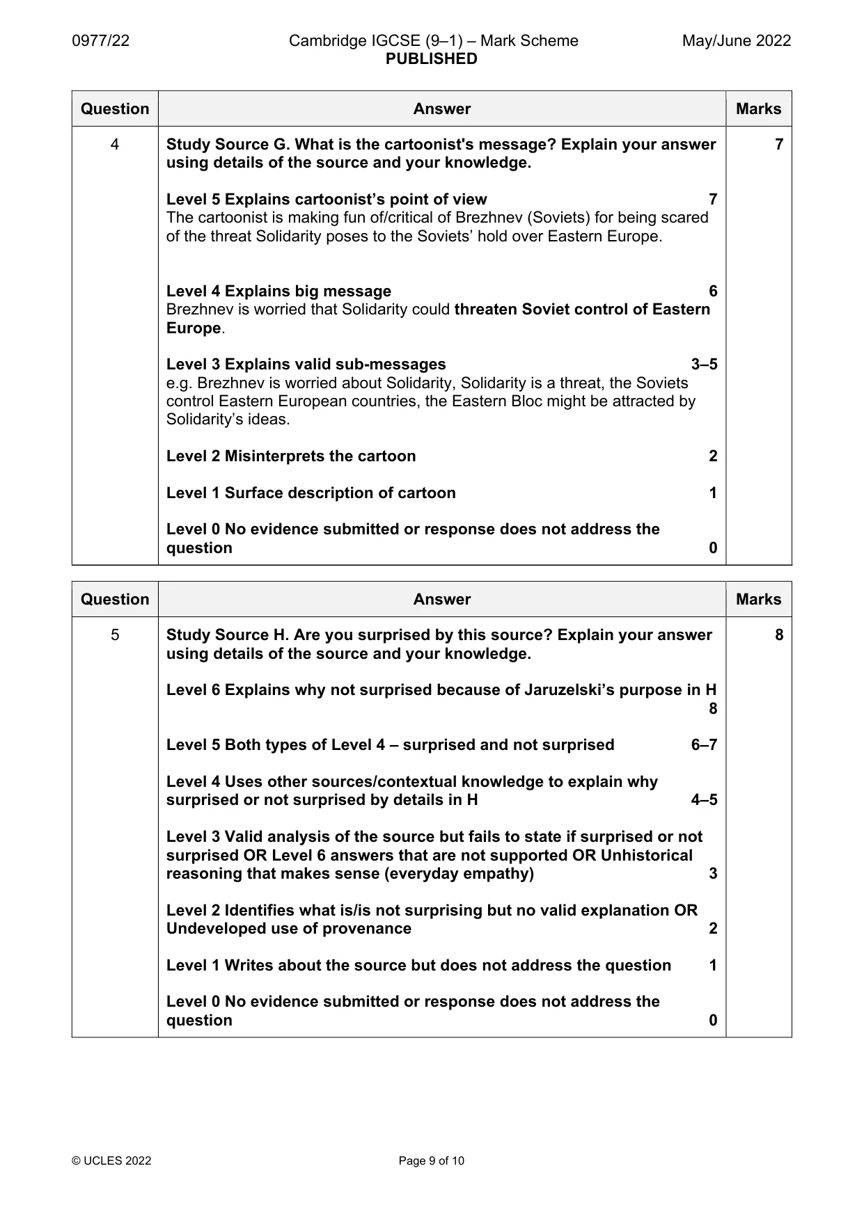 Mark scheme, page 9 of 10