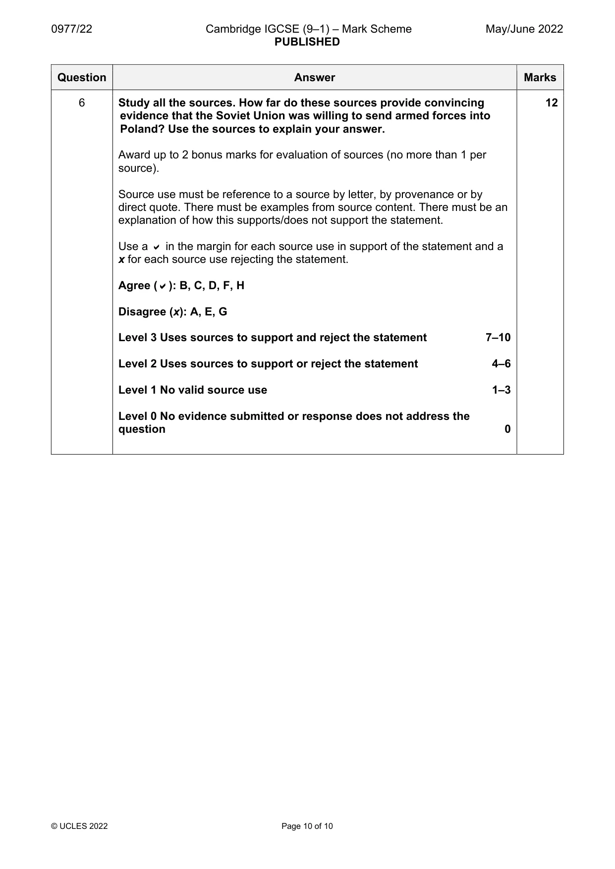 Mark scheme, page 10 of 10