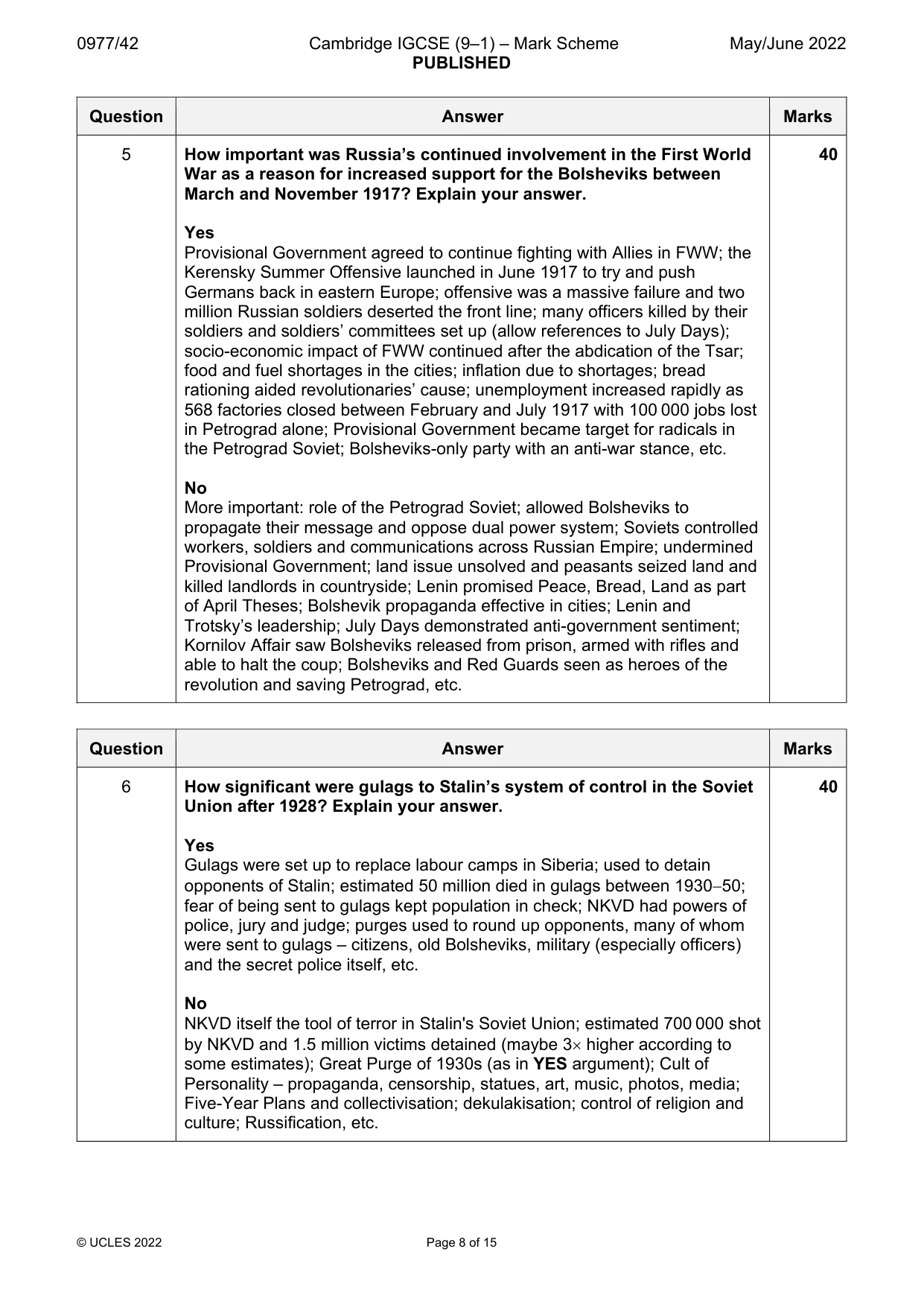 Mark scheme, page 8 of 15