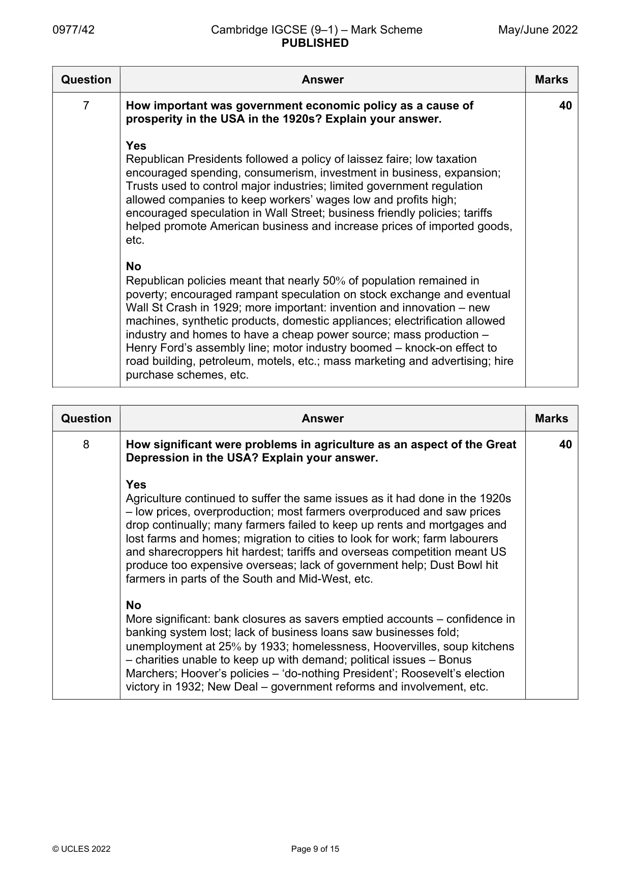 Mark scheme, page 9 of 15