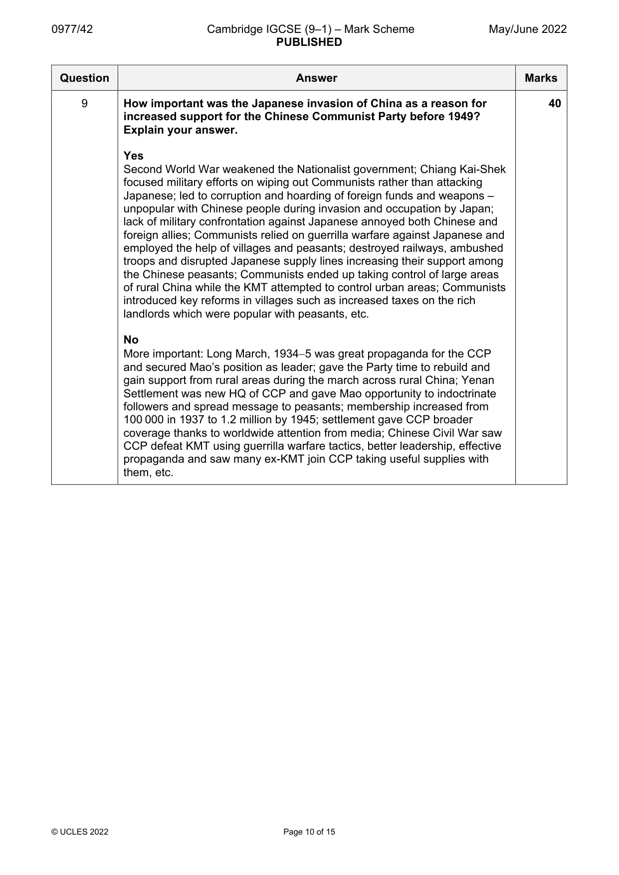 Mark scheme, page 10 of 15