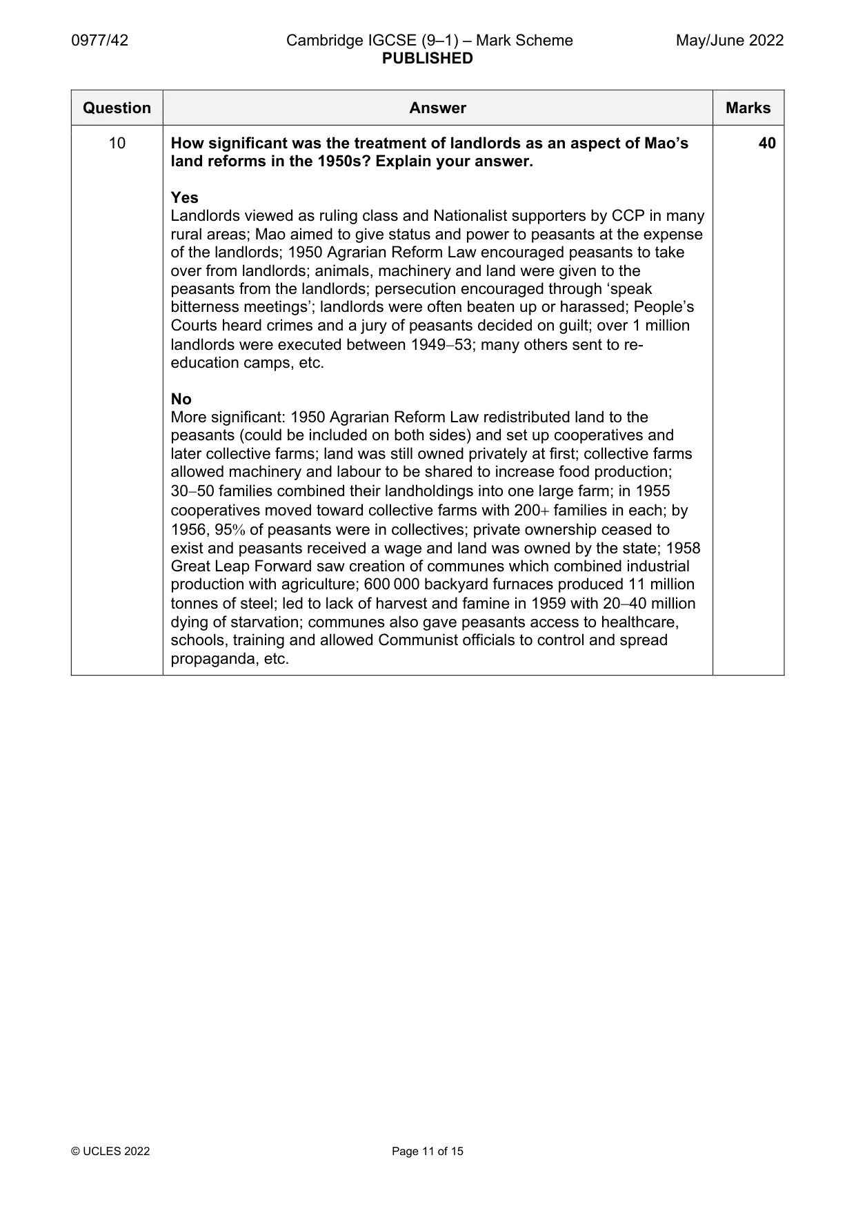 Mark scheme, page 11 of 15