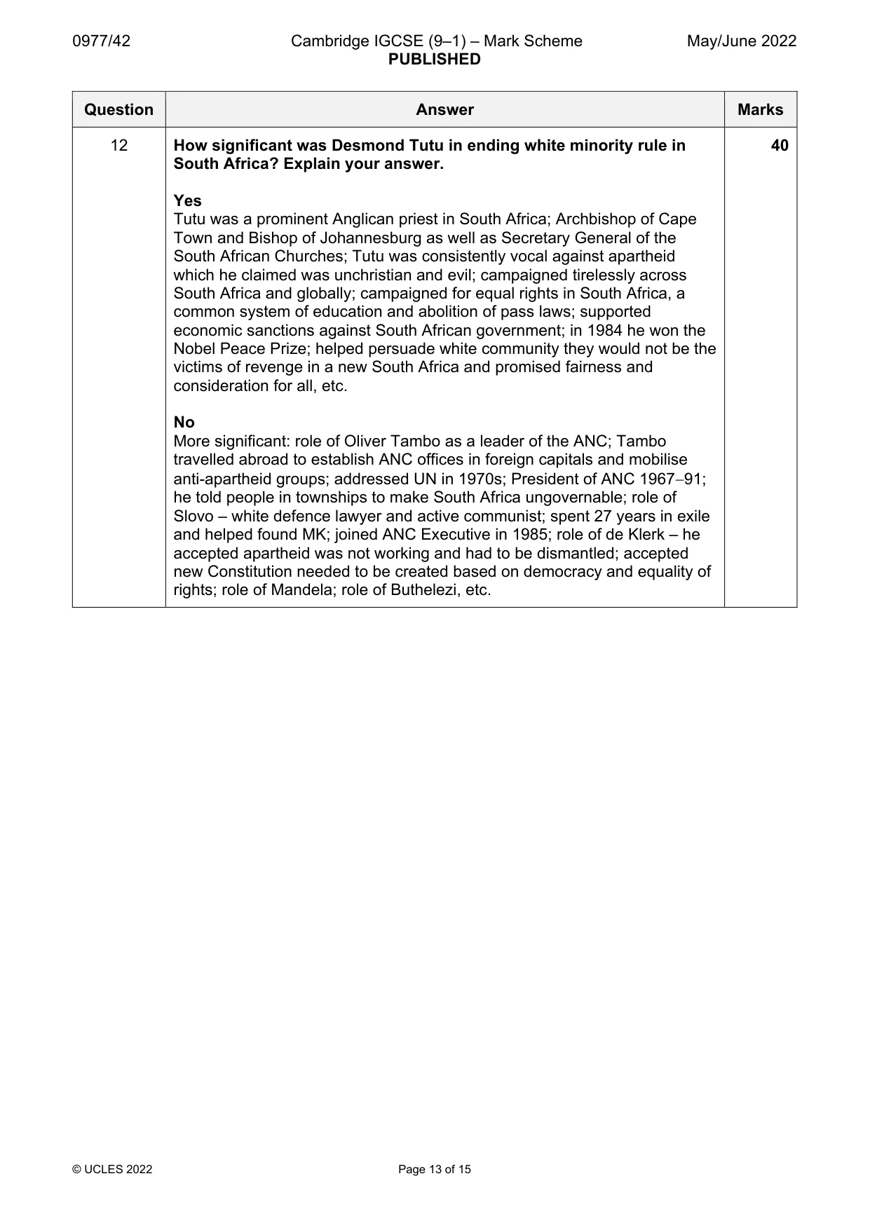 Mark scheme, page 13 of 15
