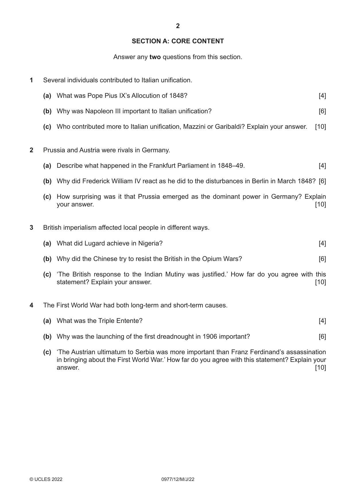 Cambridge IGCSE History (9-1) 0977 2022 May/June Paper 1 · Variant 2 question paper, page 2 of 12