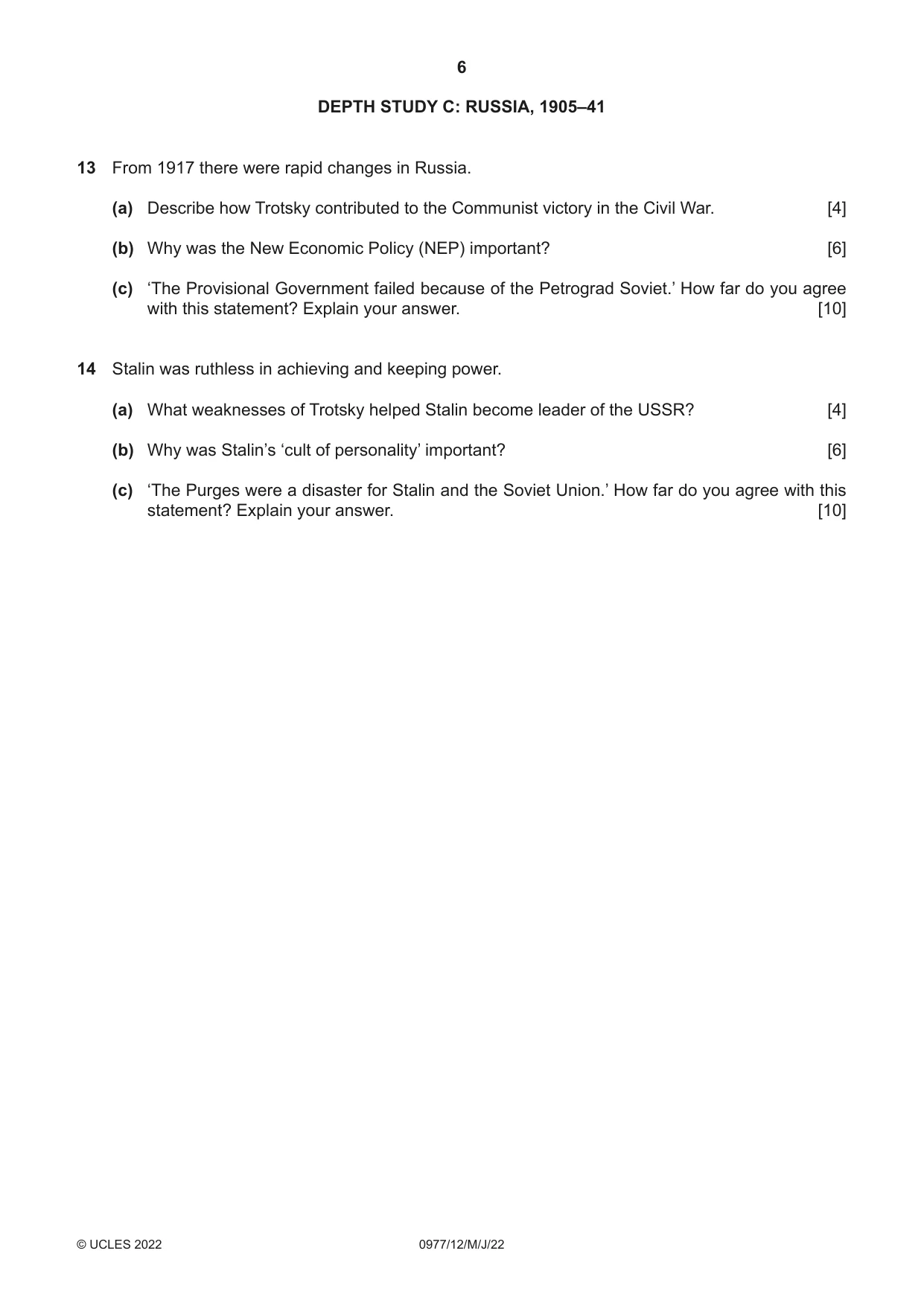 Cambridge IGCSE History (9-1) 0977 2022 May/June Paper 1 · Variant 2 question paper, page 6 of 12