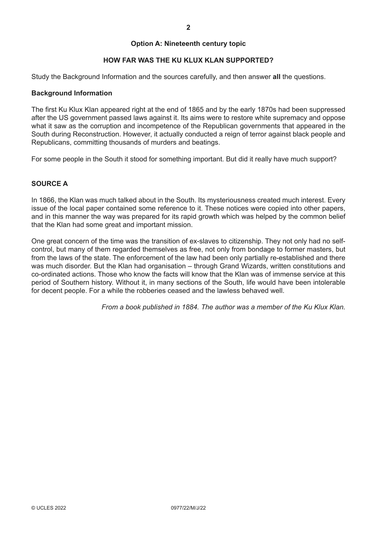 Cambridge IGCSE History (9-1) 0977 2022 May/June Paper 2 · Variant 2 question paper, page 2 of 12