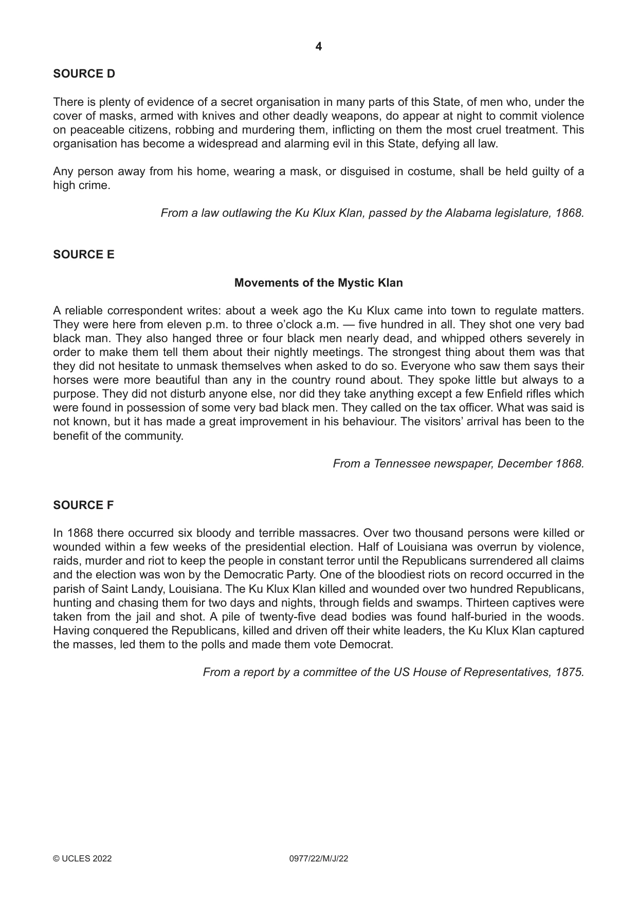 Cambridge IGCSE History (9-1) 0977 2022 May/June Paper 2 · Variant 2 question paper, page 4 of 12