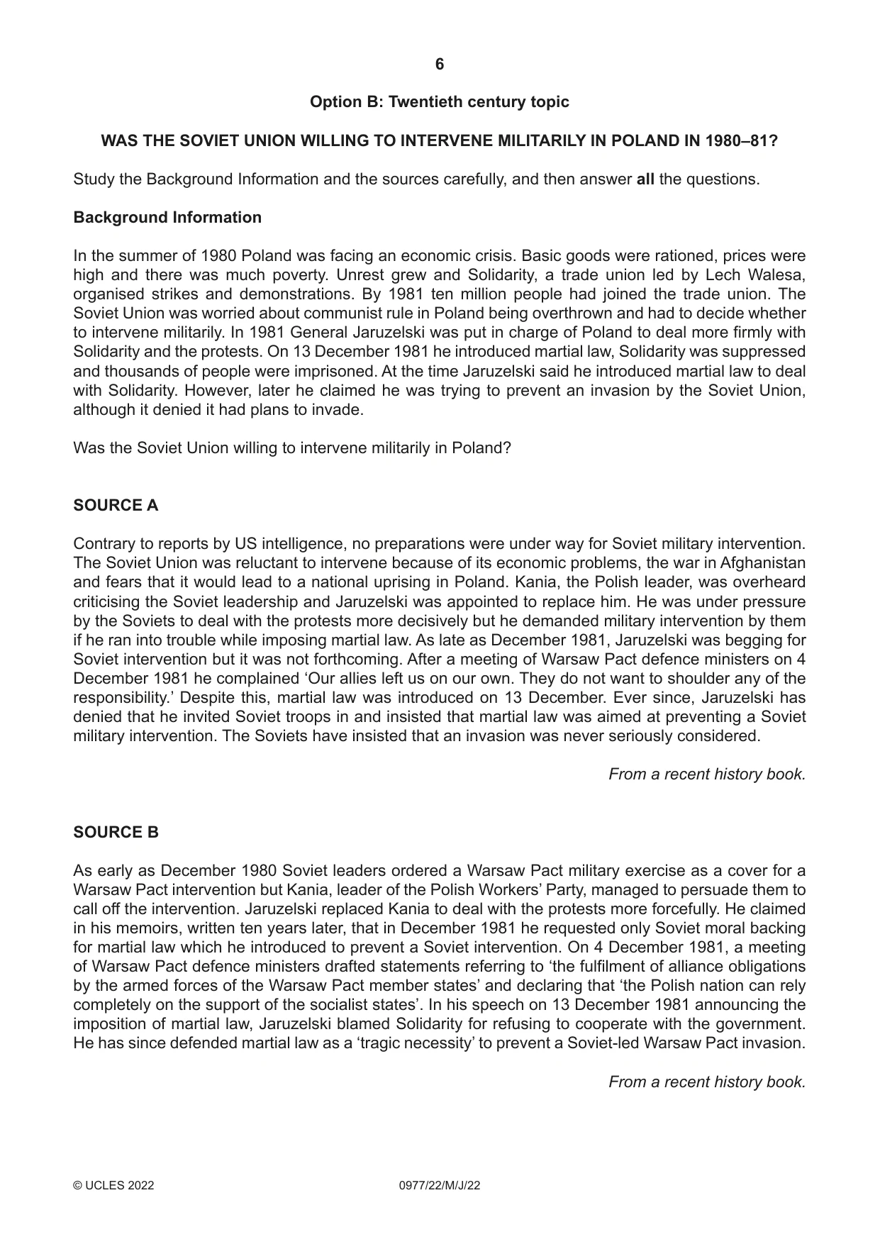 Cambridge IGCSE History (9-1) 0977 2022 May/June Paper 2 · Variant 2 question paper, page 6 of 12