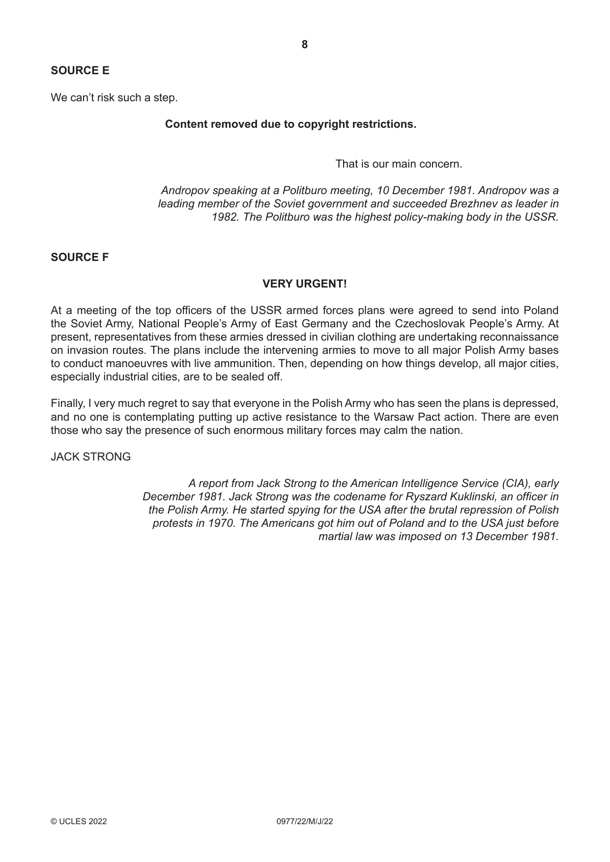 Cambridge IGCSE History (9-1) 0977 2022 May/June Paper 2 · Variant 2 question paper, page 8 of 12