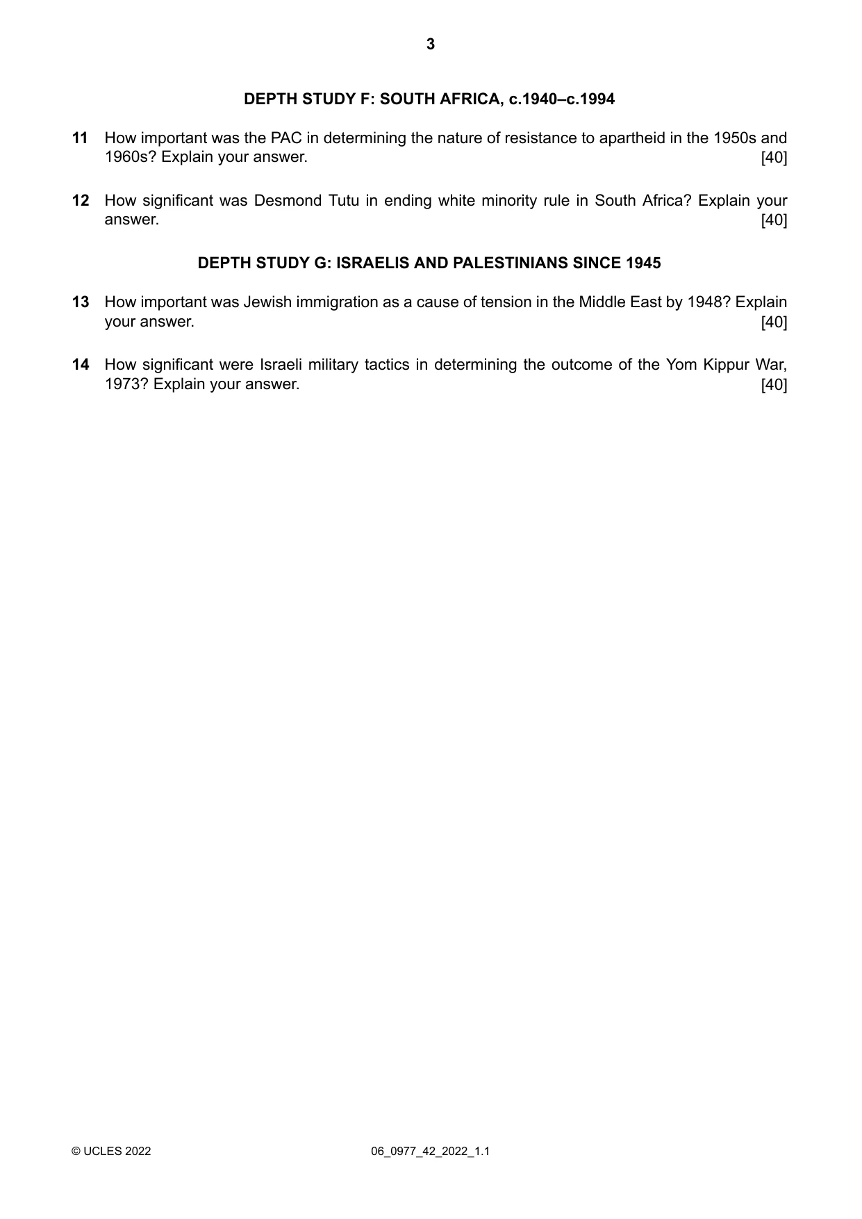 Cambridge IGCSE History (9-1) 0977 2022 May/June Paper 4 · Variant 2 question paper, page 3 of 4