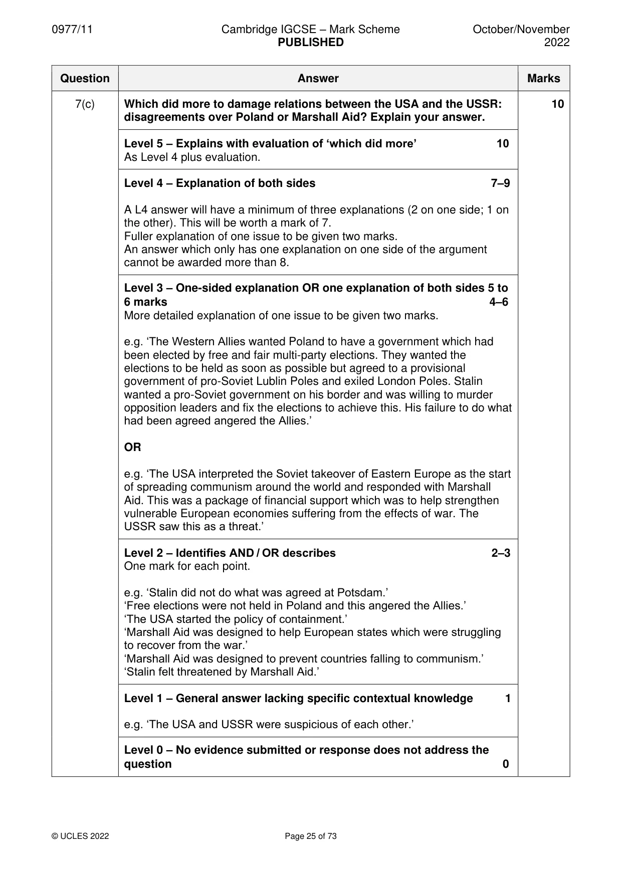 Mark scheme, page 25 of 73