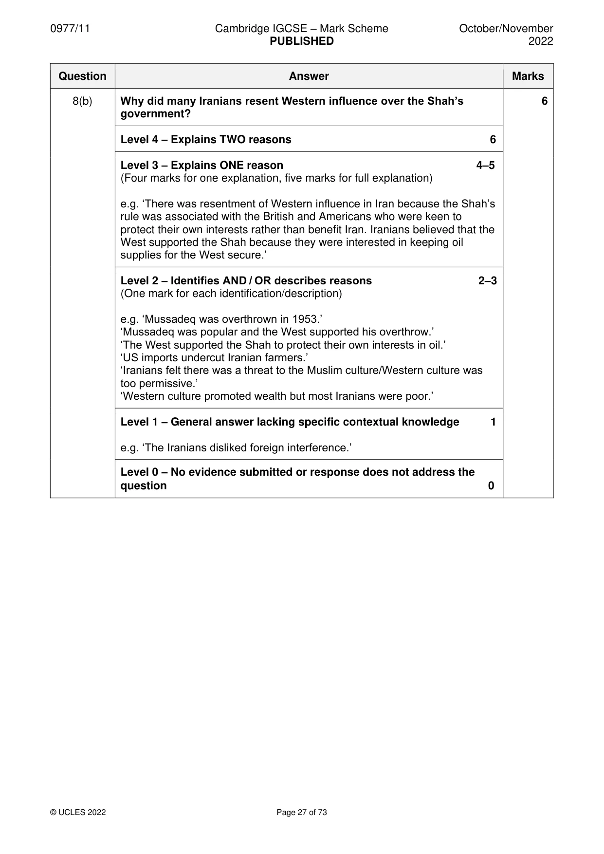 Mark scheme, page 27 of 73