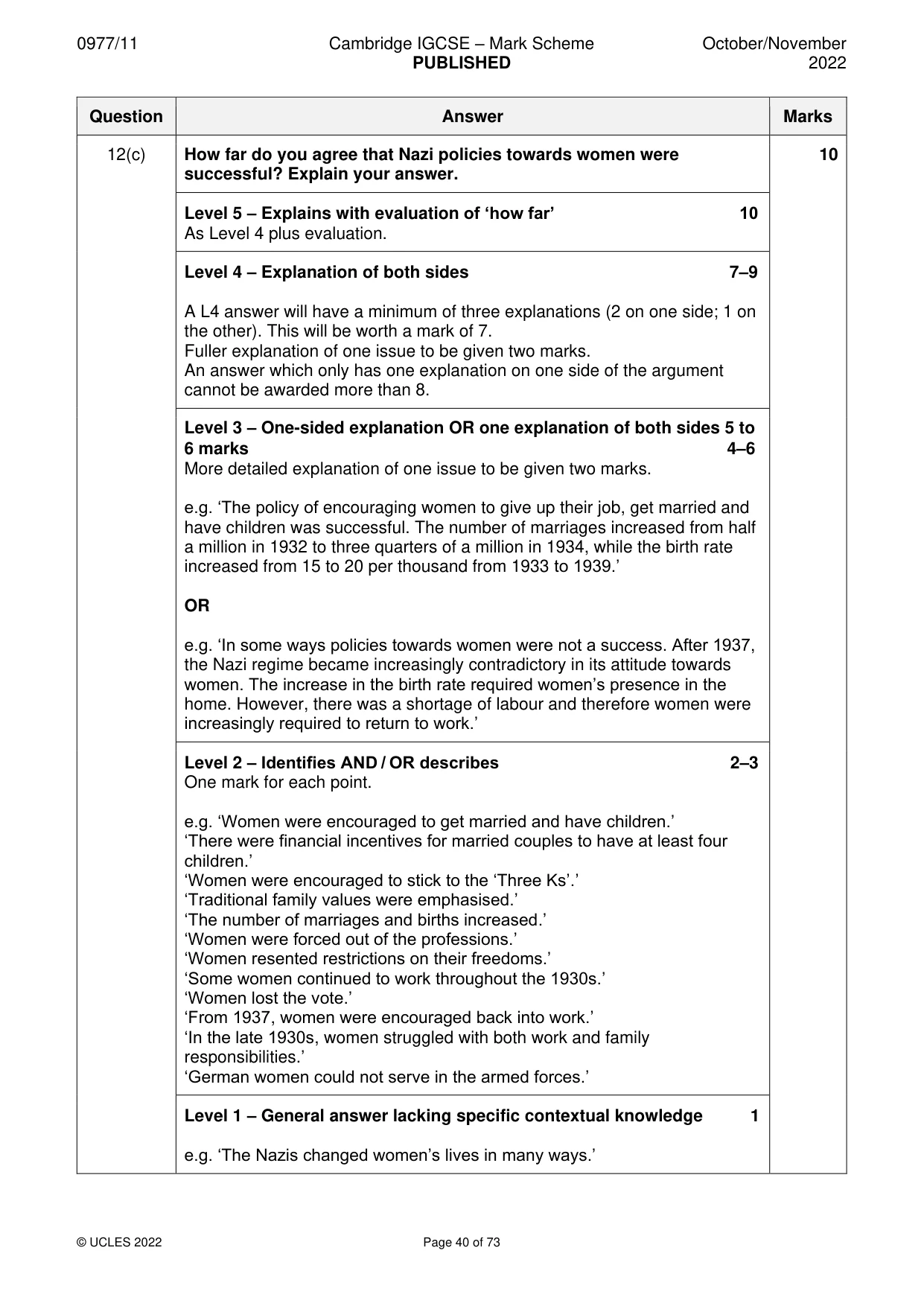 Mark scheme, page 40 of 73