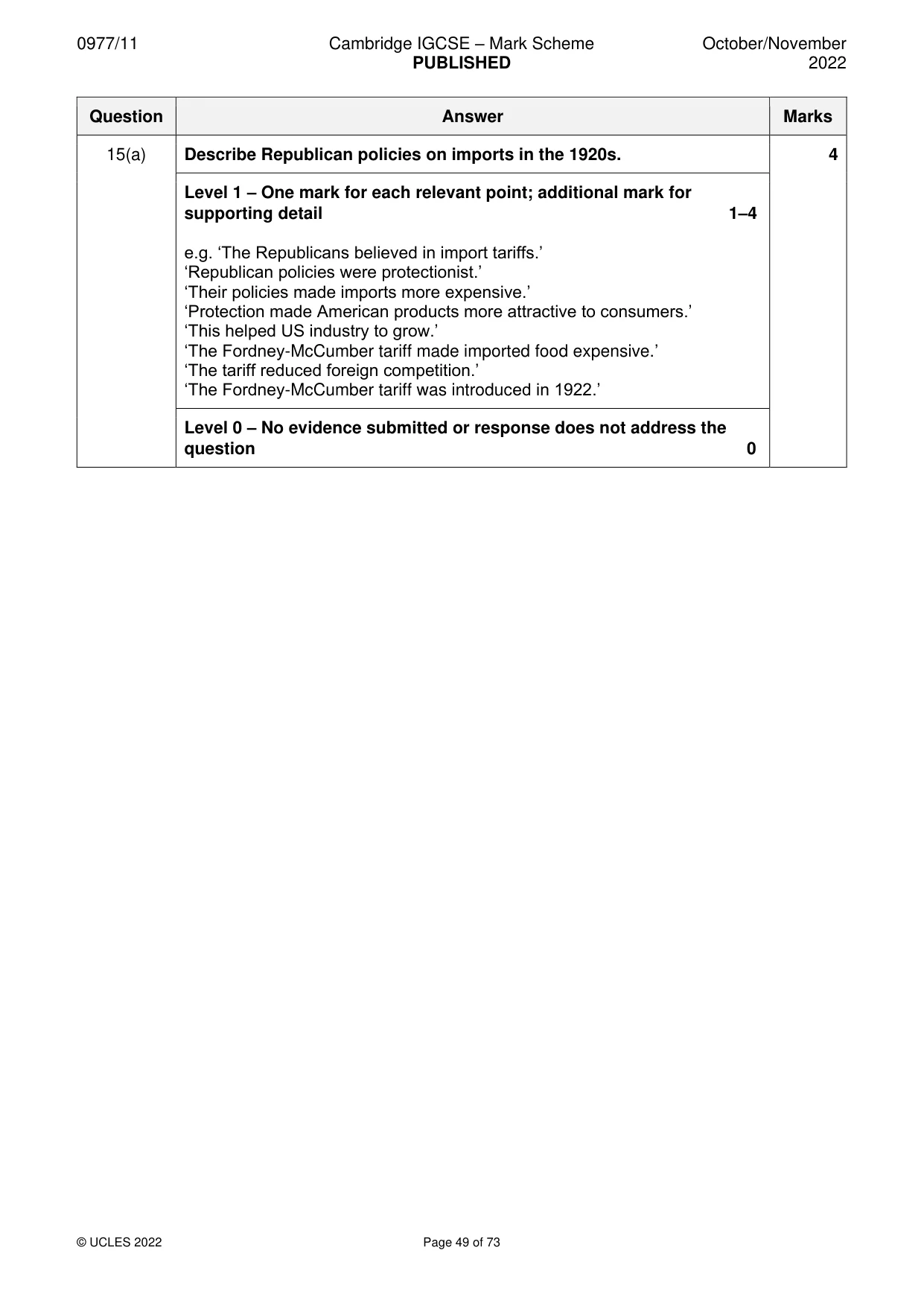 Mark scheme, page 49 of 73