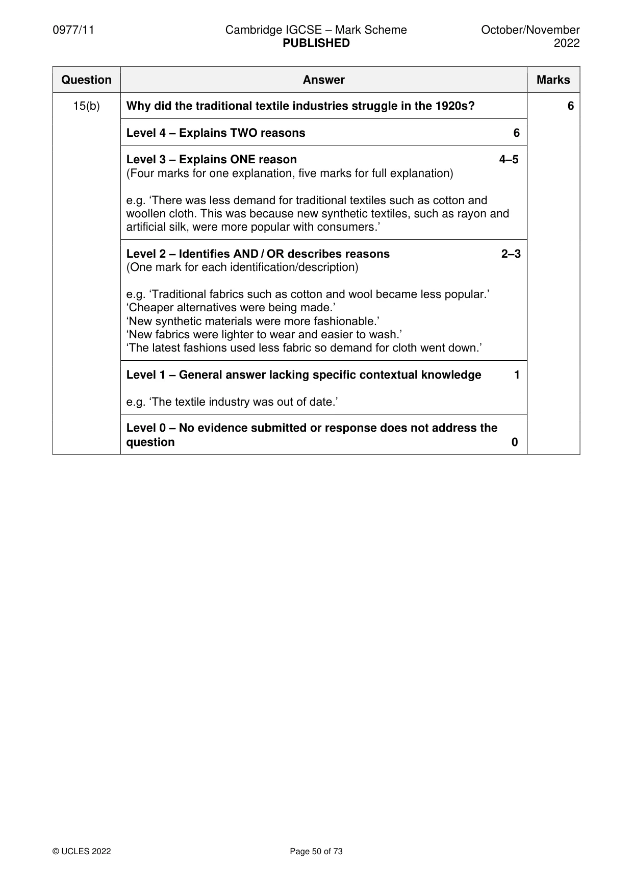 Mark scheme, page 50 of 73