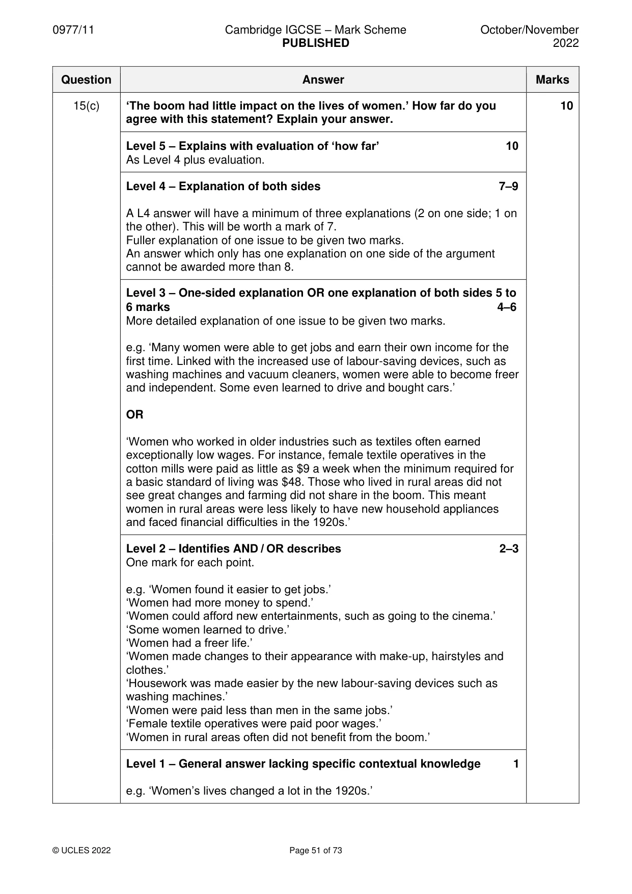Mark scheme, page 51 of 73