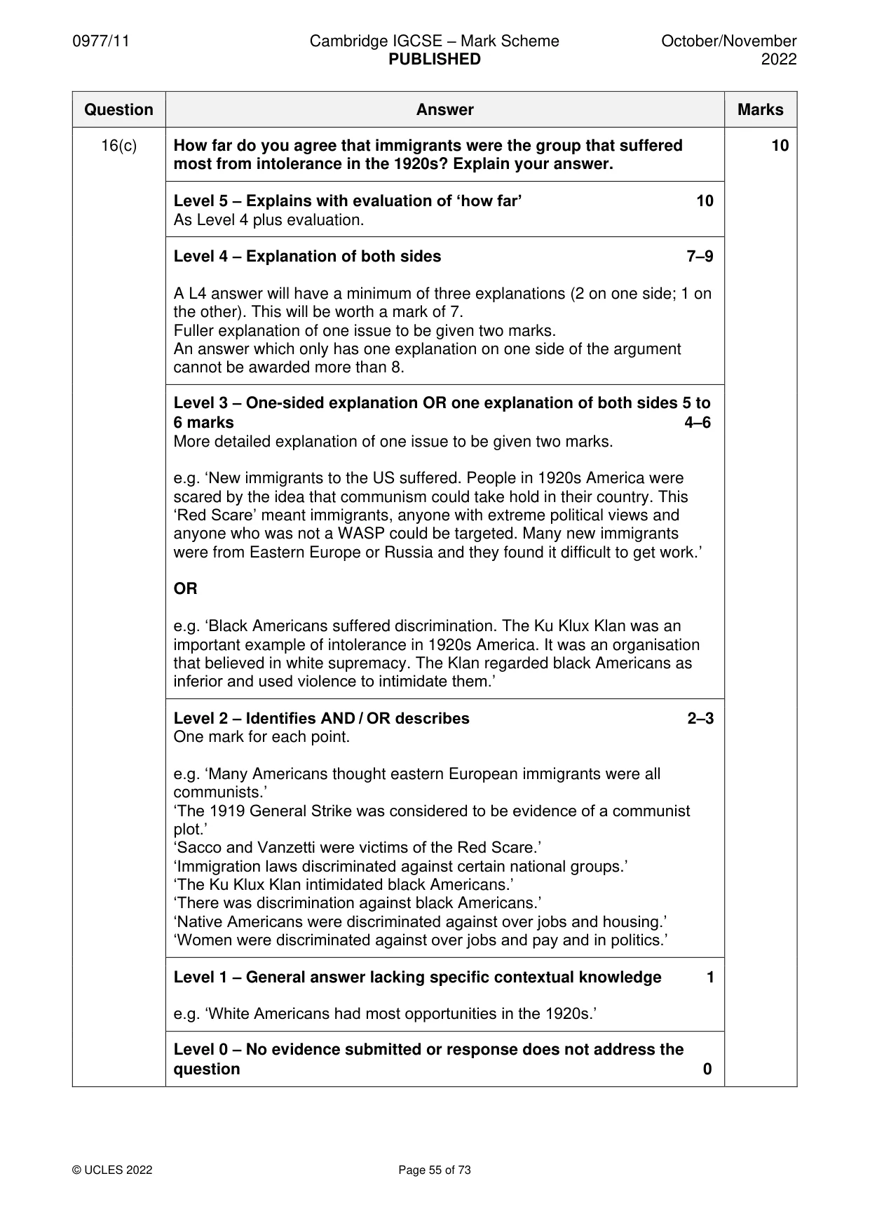 Mark scheme, page 55 of 73