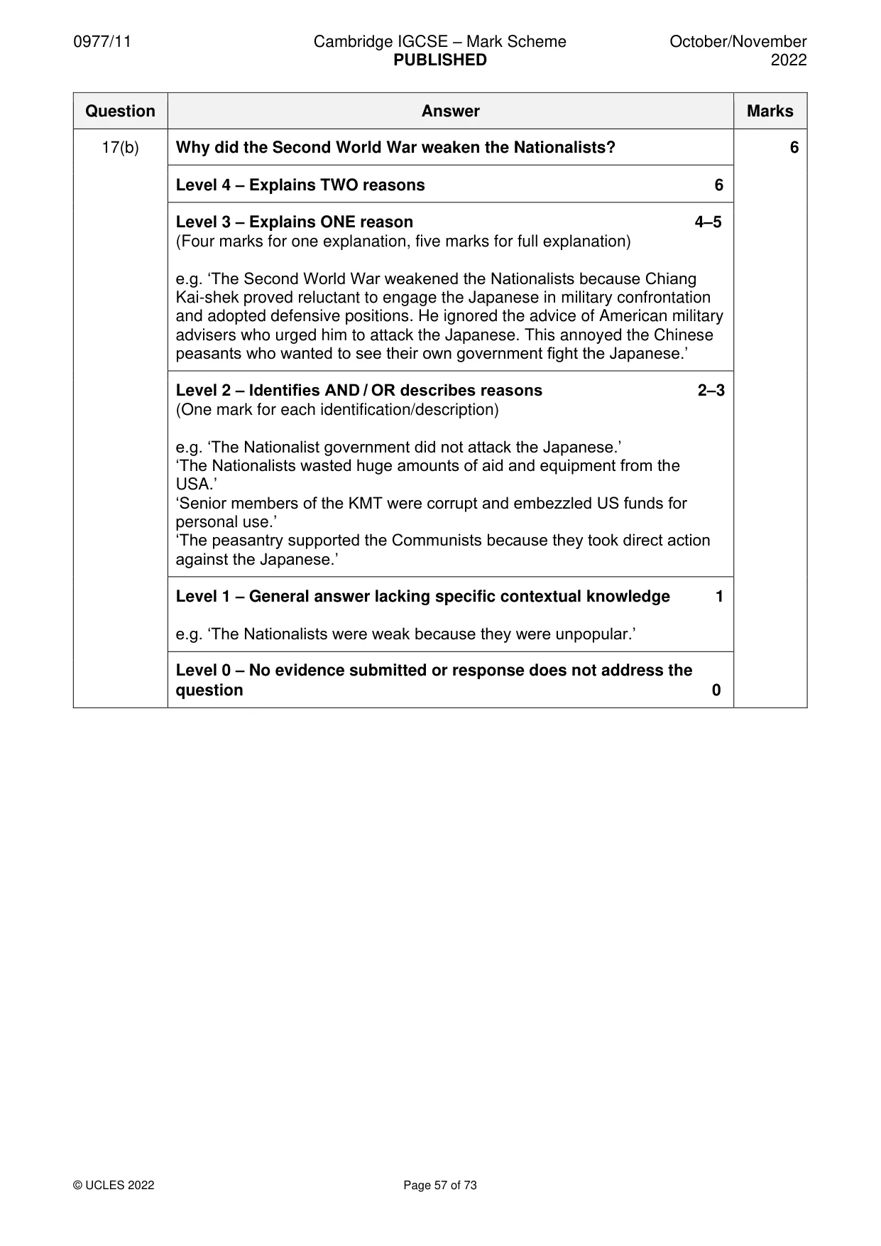 Mark scheme, page 57 of 73