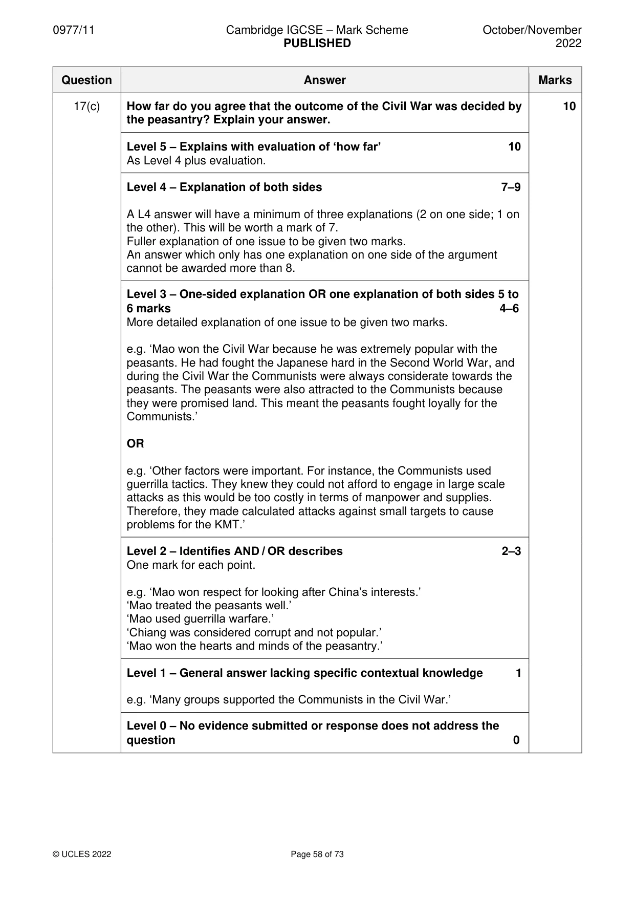 Mark scheme, page 58 of 73