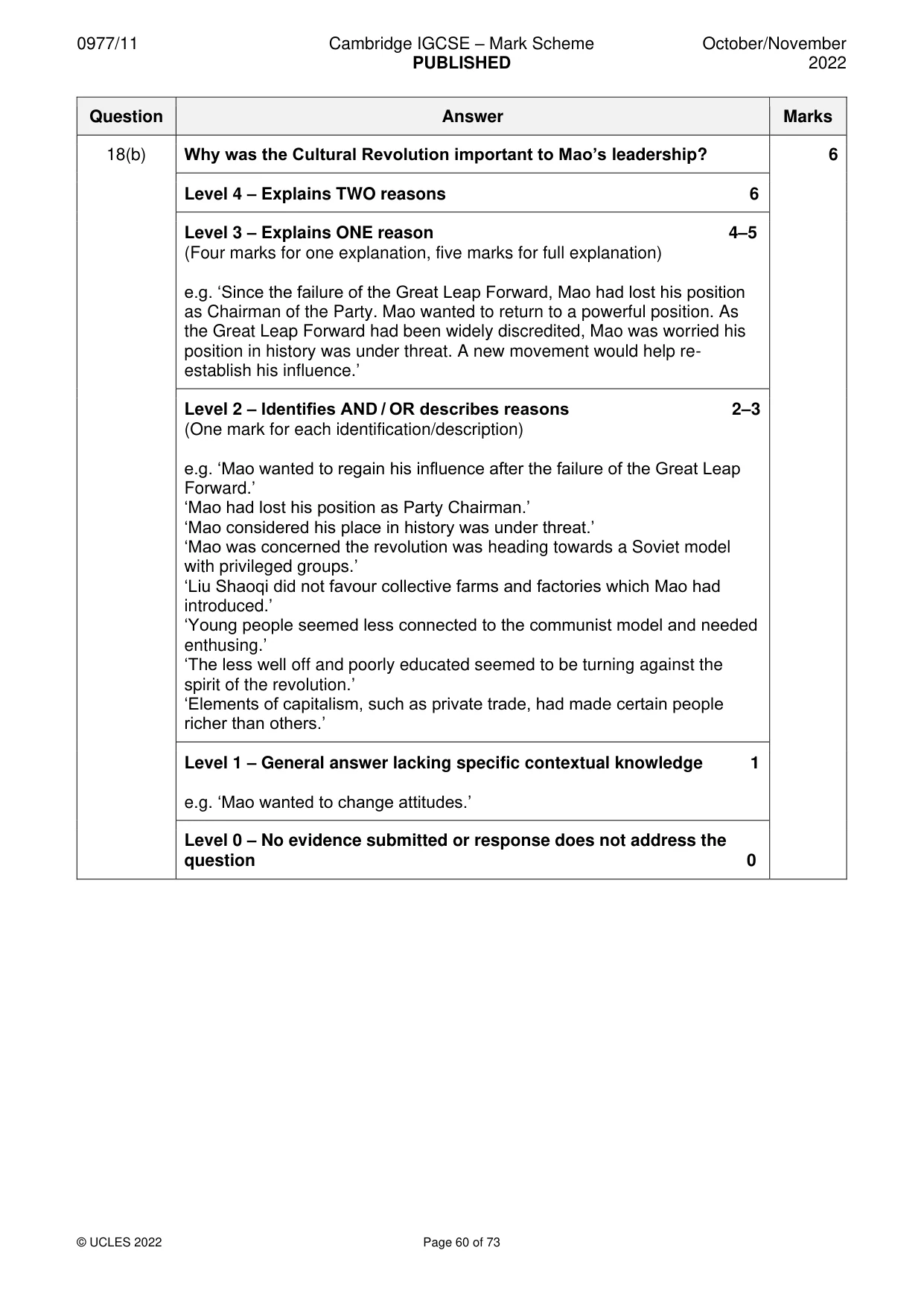 Mark scheme, page 60 of 73