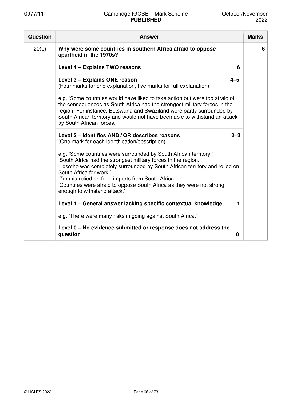 Mark scheme, page 66 of 73