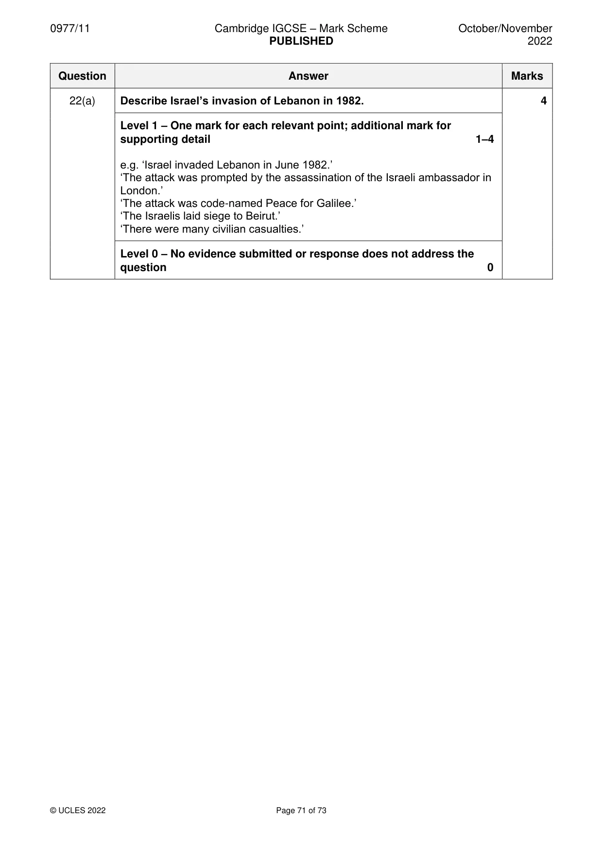 Mark scheme, page 71 of 73